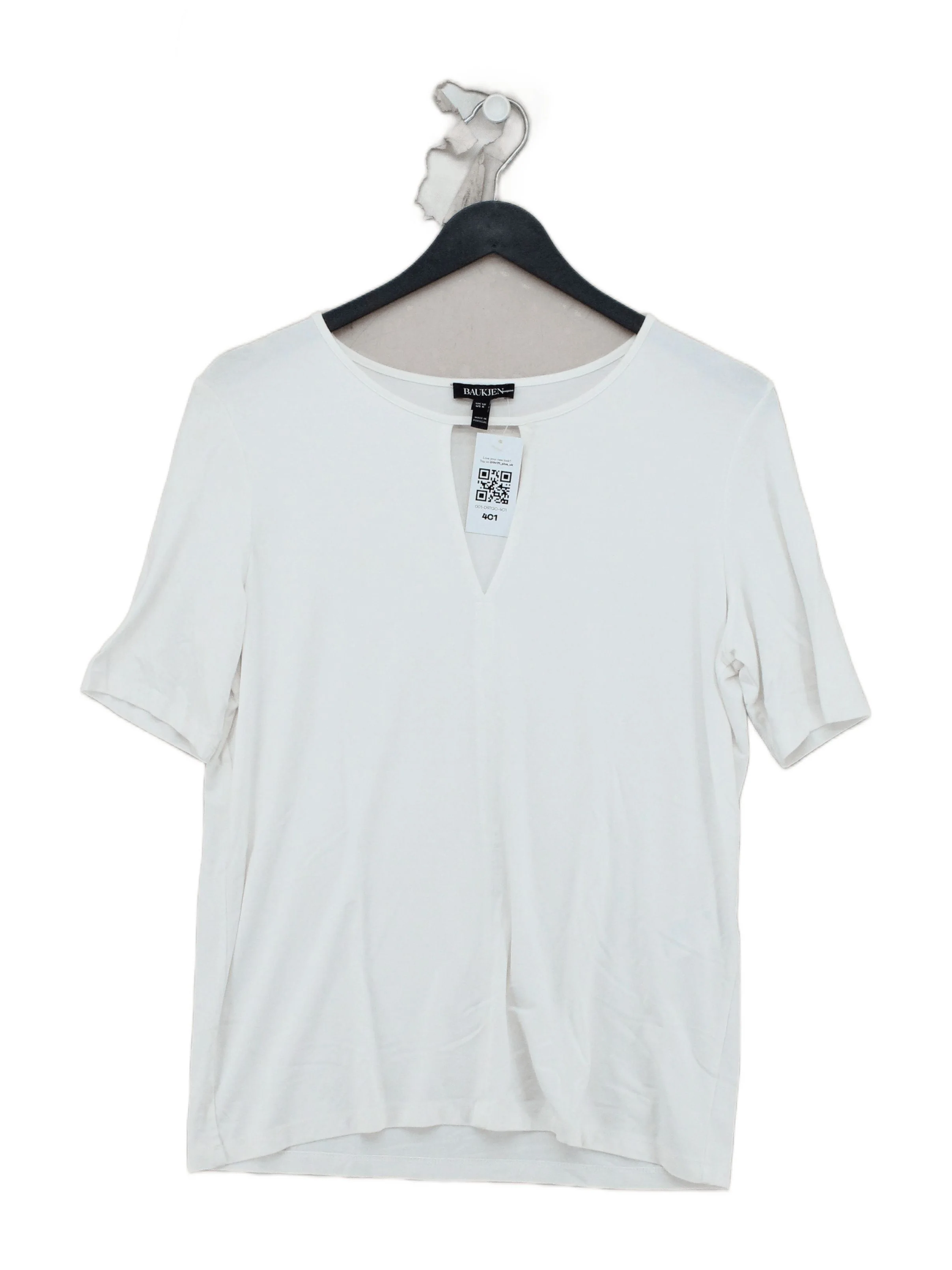Baukjen Women's Top UK 10 White Viscose with Elastane Short Sleeve V-Neck Basic