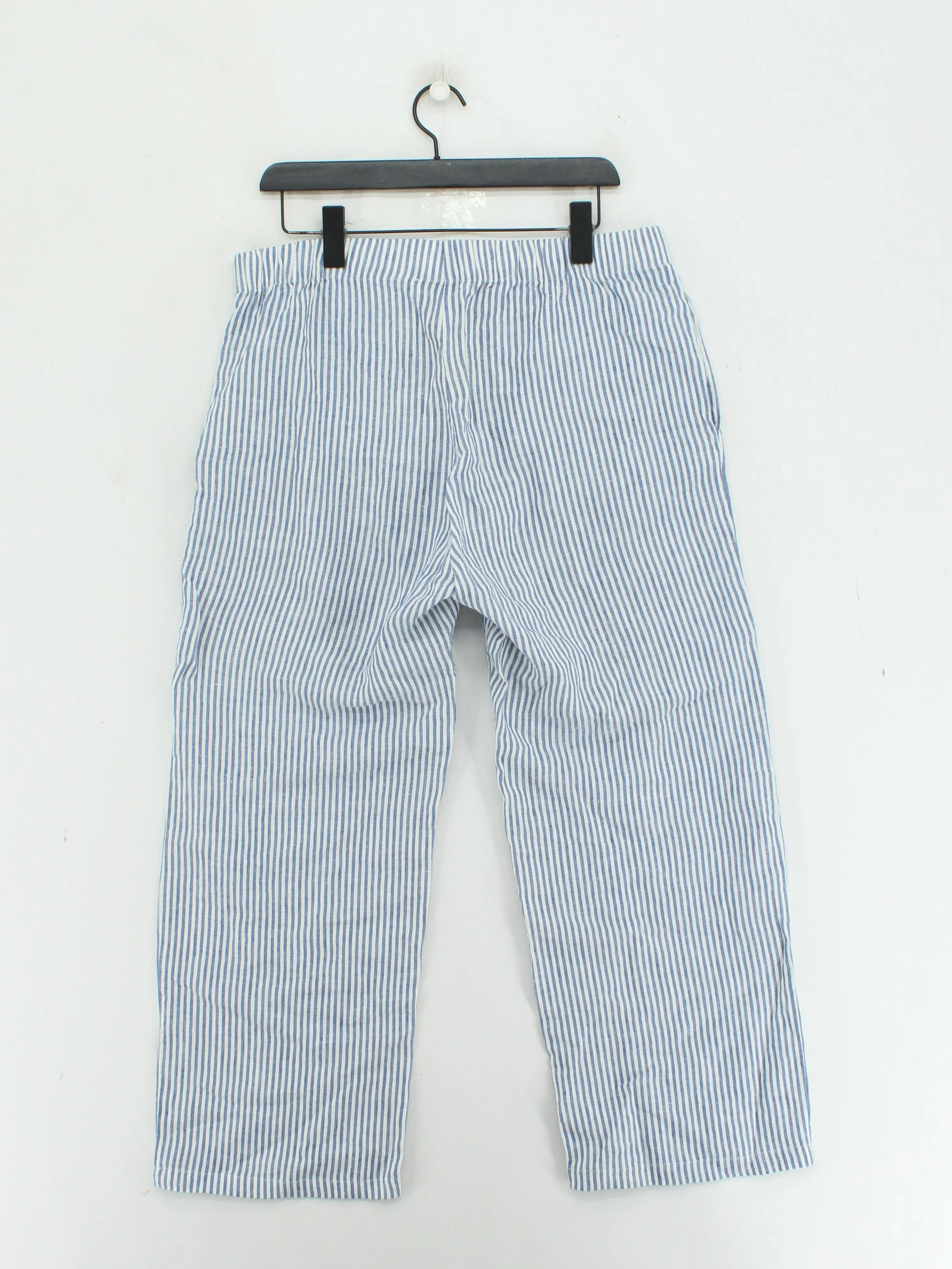 Baukjen Women's Trousers UK 14 Blue Striped 100% Linen Wide-Leg Sweatpants - Image 2