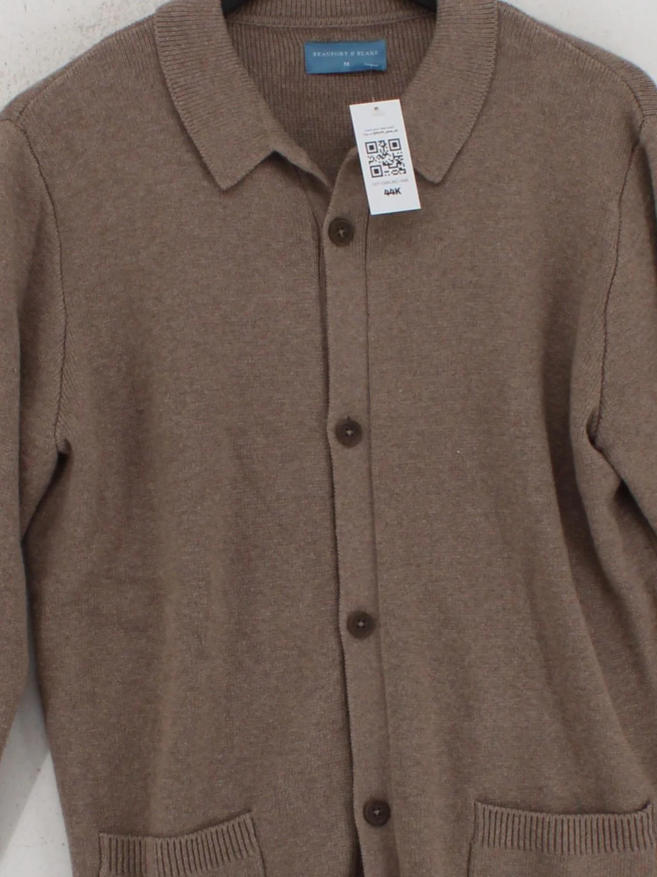 Beaufort & Blake Men's Cardigan M Tan Cotton with Wool Collared Cardigan - Image 3