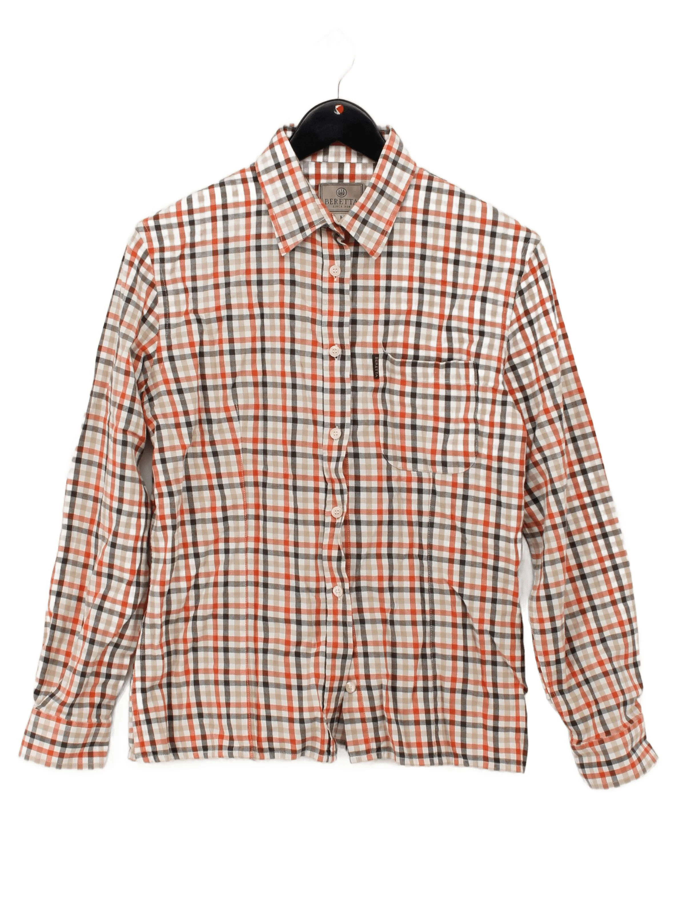 Beretta Women's Shirt M Multi Checkered 100% Cotton Long Sleeve Collared Basic