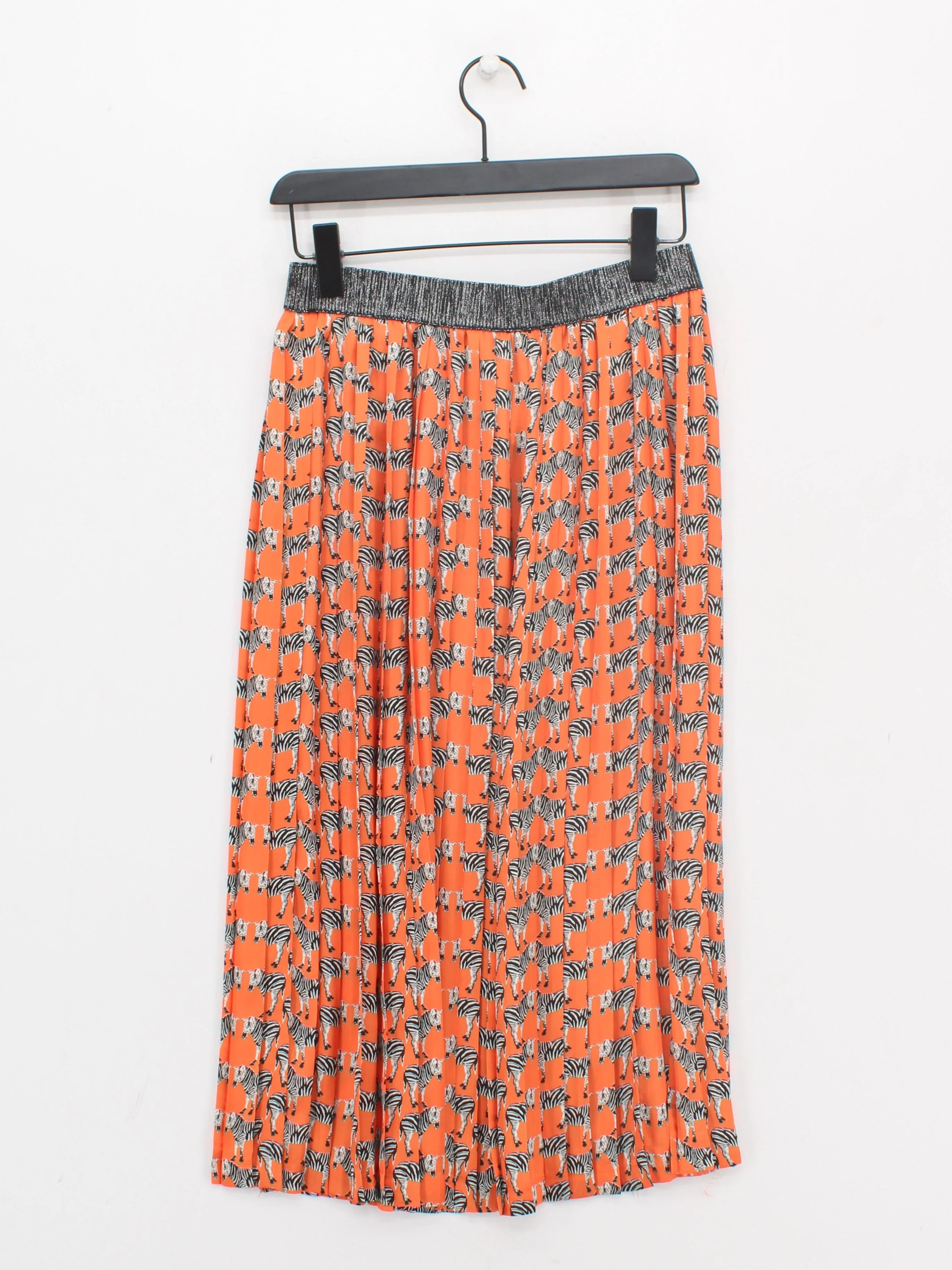 BIBA Women's Midi Skirt UK 10 Orange Animal Print 100% Polyester Midi Pleated - Image 2