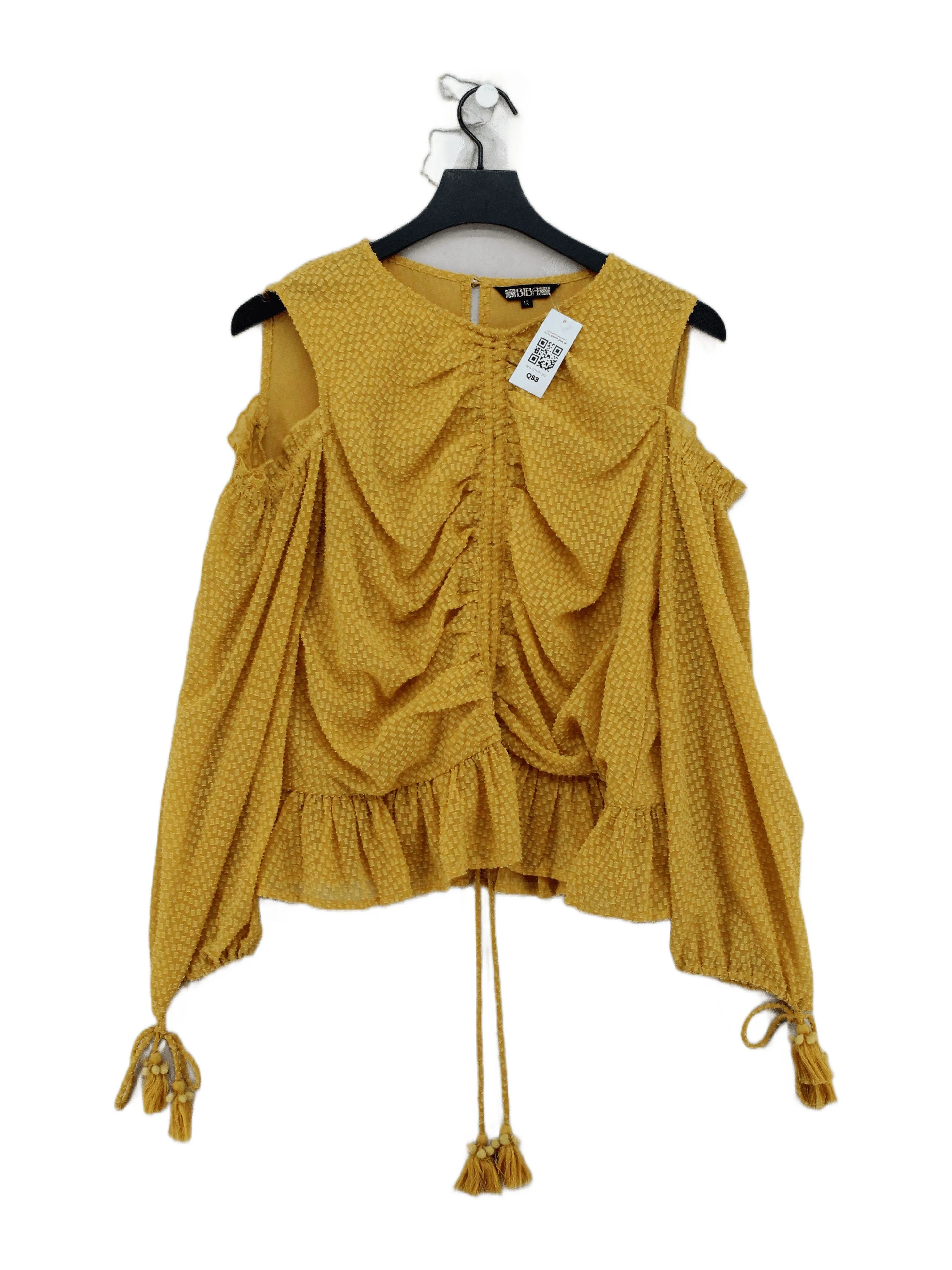 BIBA Women's Top M Yellow 100% Polyester Long Sleeve Round Neck Basic