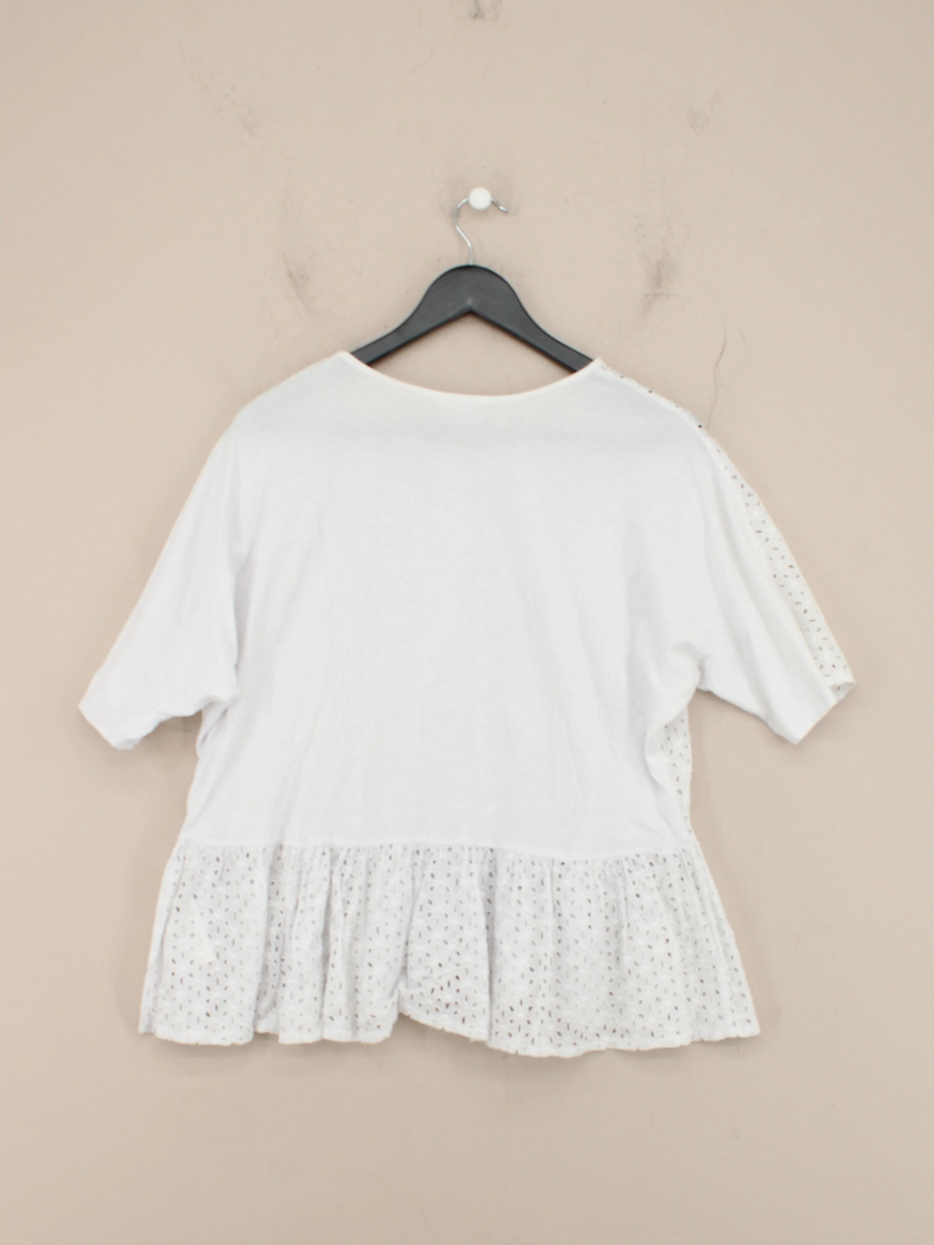Bimba Y Lola Women's Top L White 100% Cotton Short Sleeve Round Neck Basic - Image 2