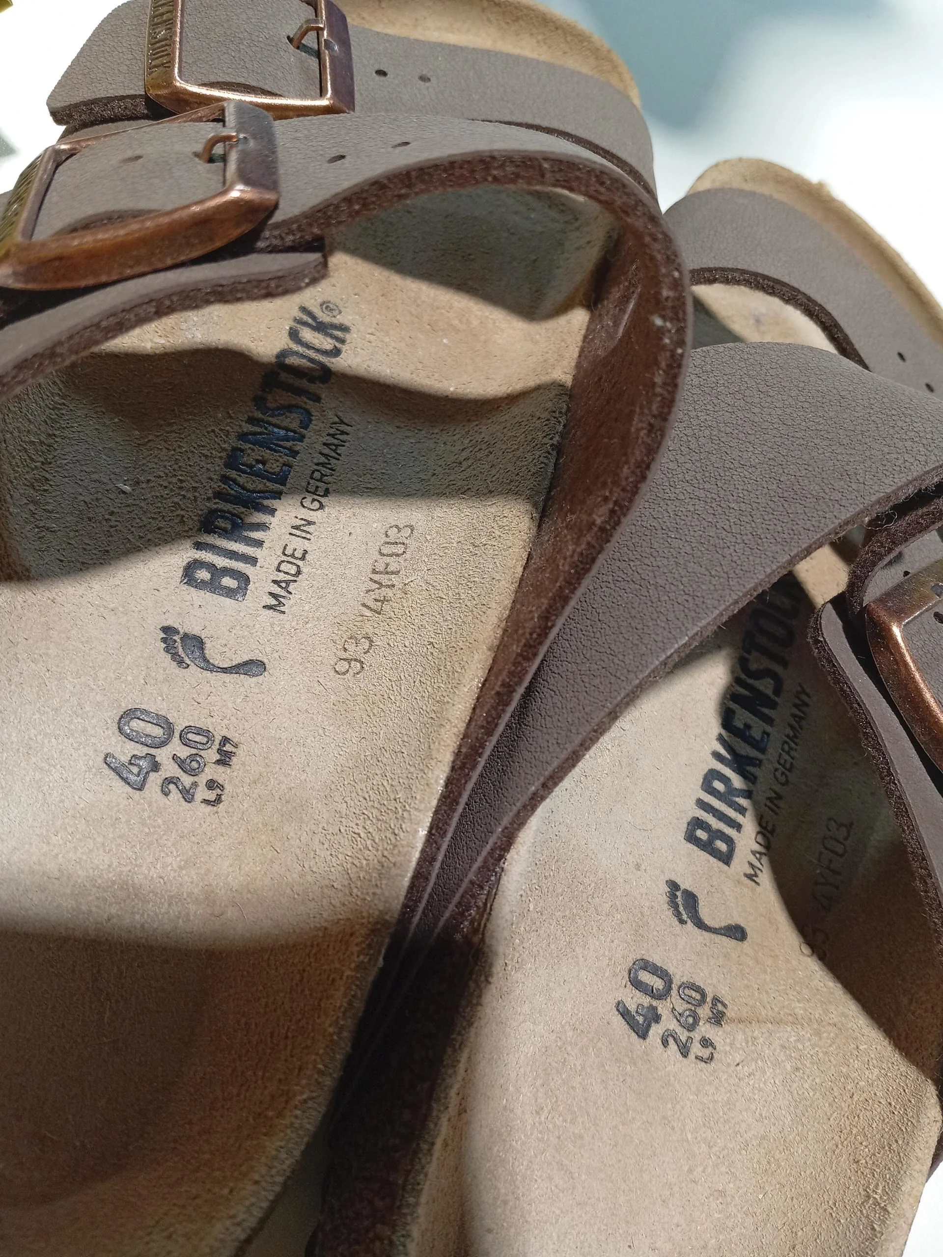 Birkenstock Men's Sandals UK 6.5 Brown Faux Leather with Suede Slider - Image 8