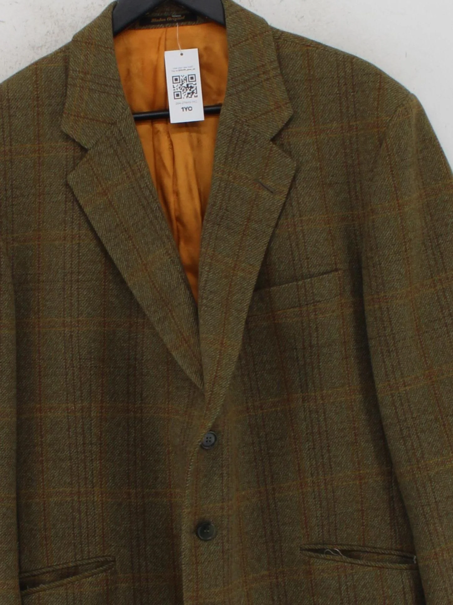 Bladen Men's Blazer Chest: 46 in Green Checkered Wool with Viscose Overcoat - Image 3