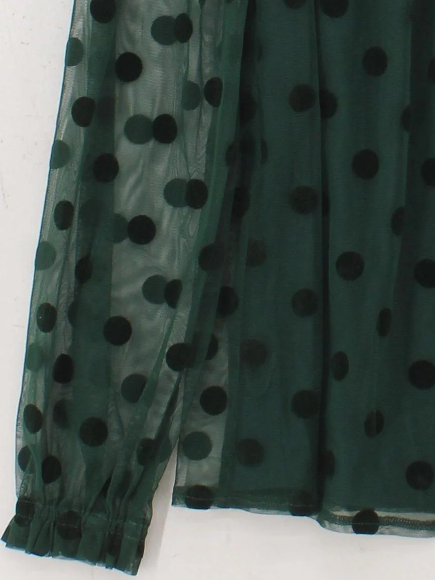 Boden Women's Blouse UK 6 Green Polkadot 100% Other Long Sleeve High Neck Basic - Image 4
