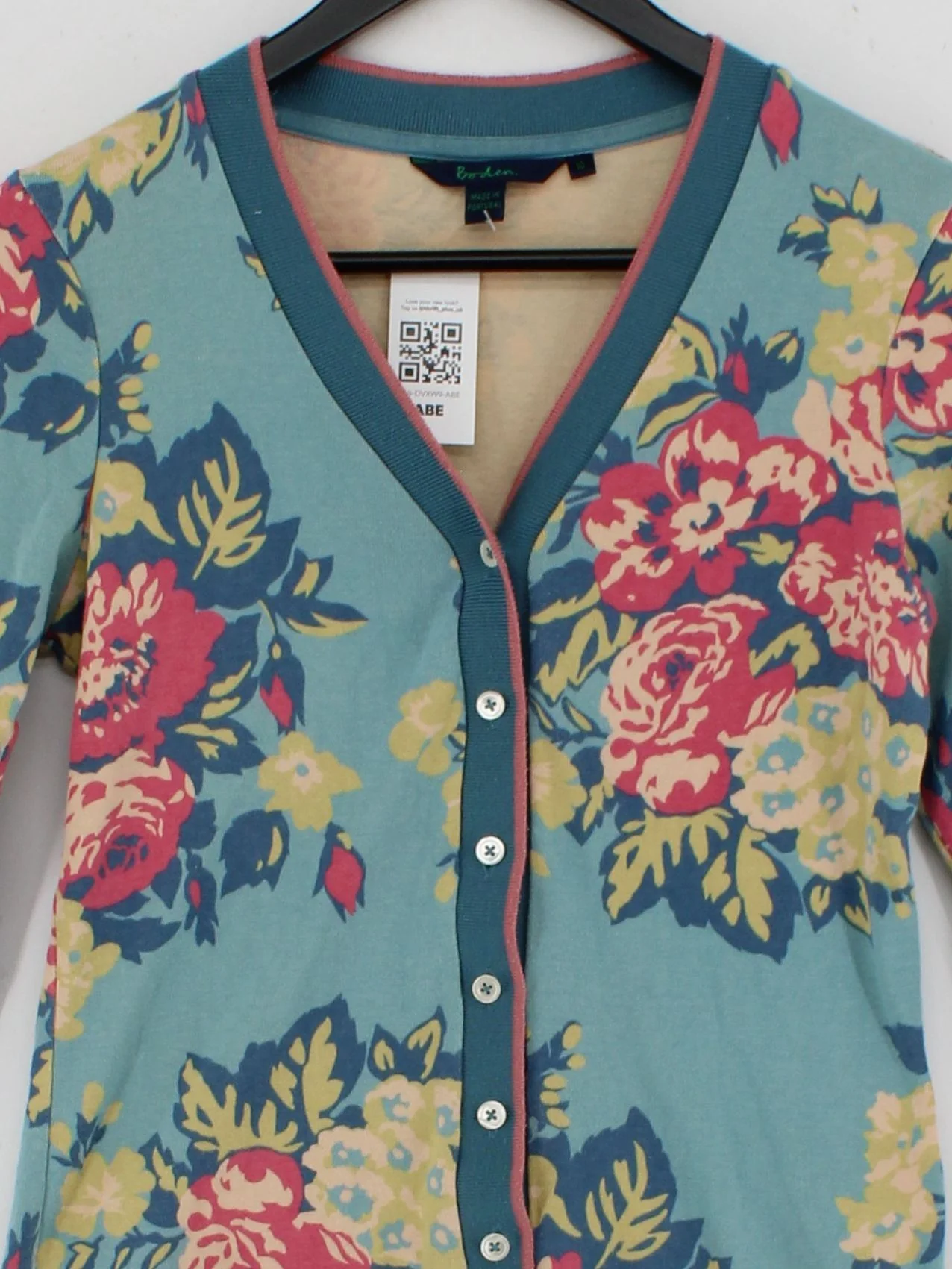 Boden Women's Cardigan UK 10 Blue Floral Cotton with Polyester V-Neck Cardigan - Image 3