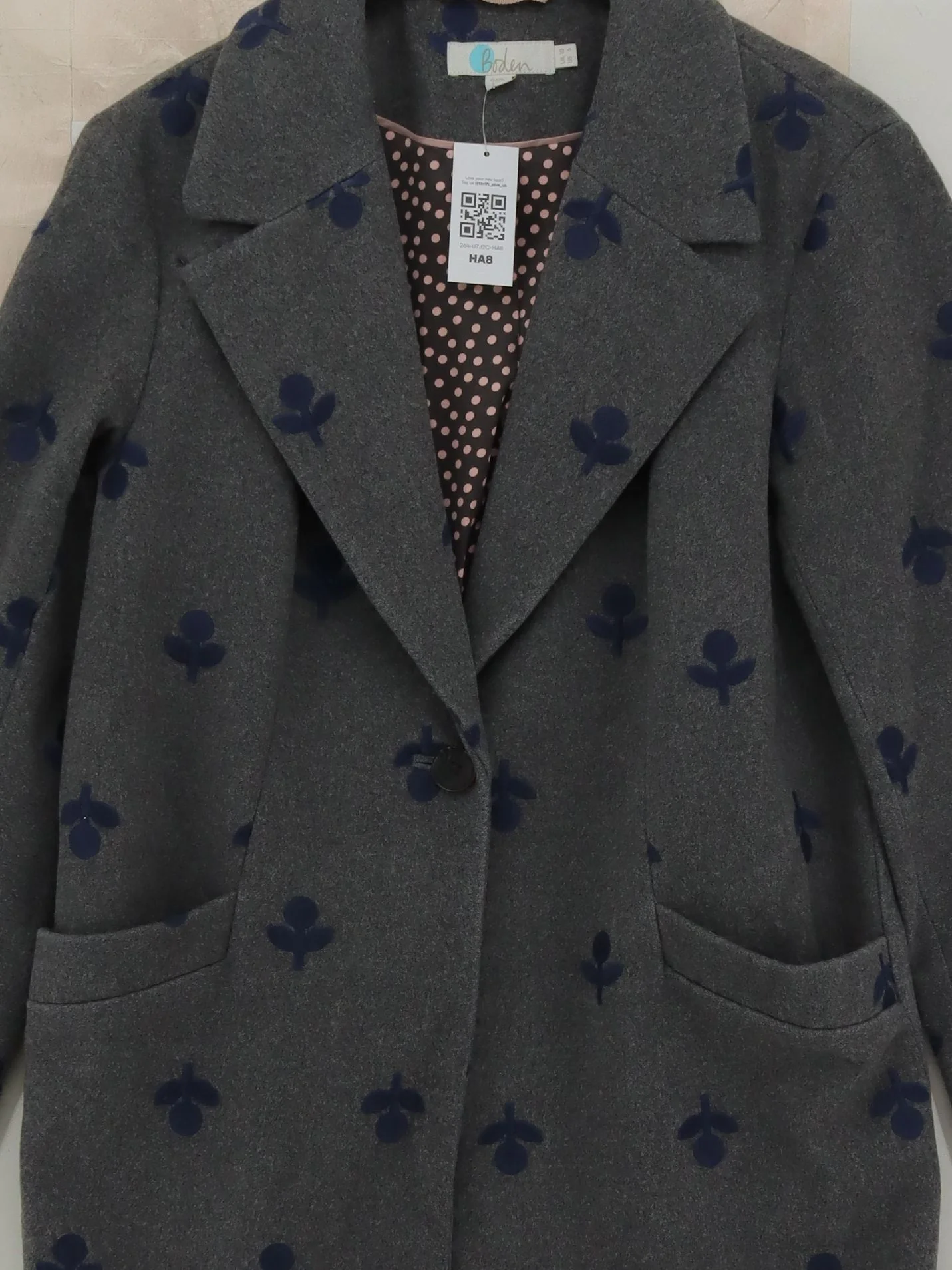 Boden Women's Coat UK 10 Grey Floral Wool with Polyester Overcoat - Image 3