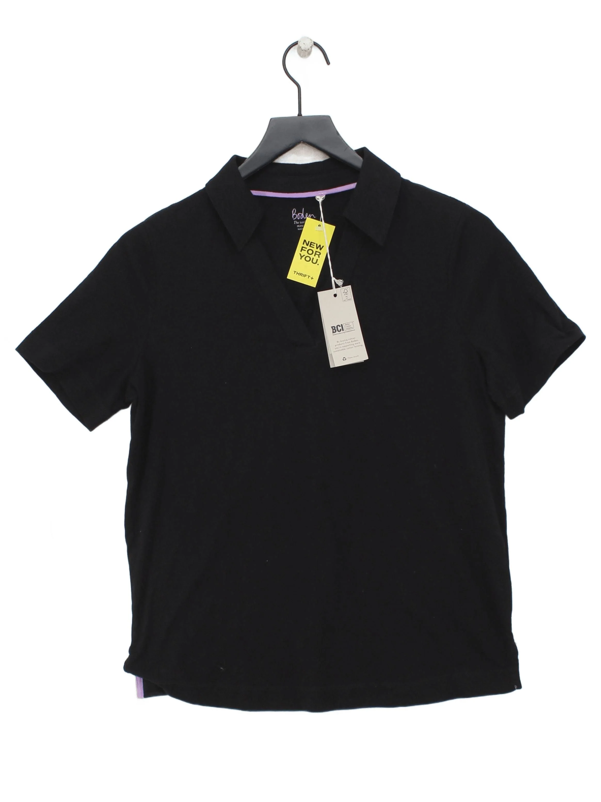 Boden Women's Polo S Black 100% Cotton Short Sleeve Collared Basic