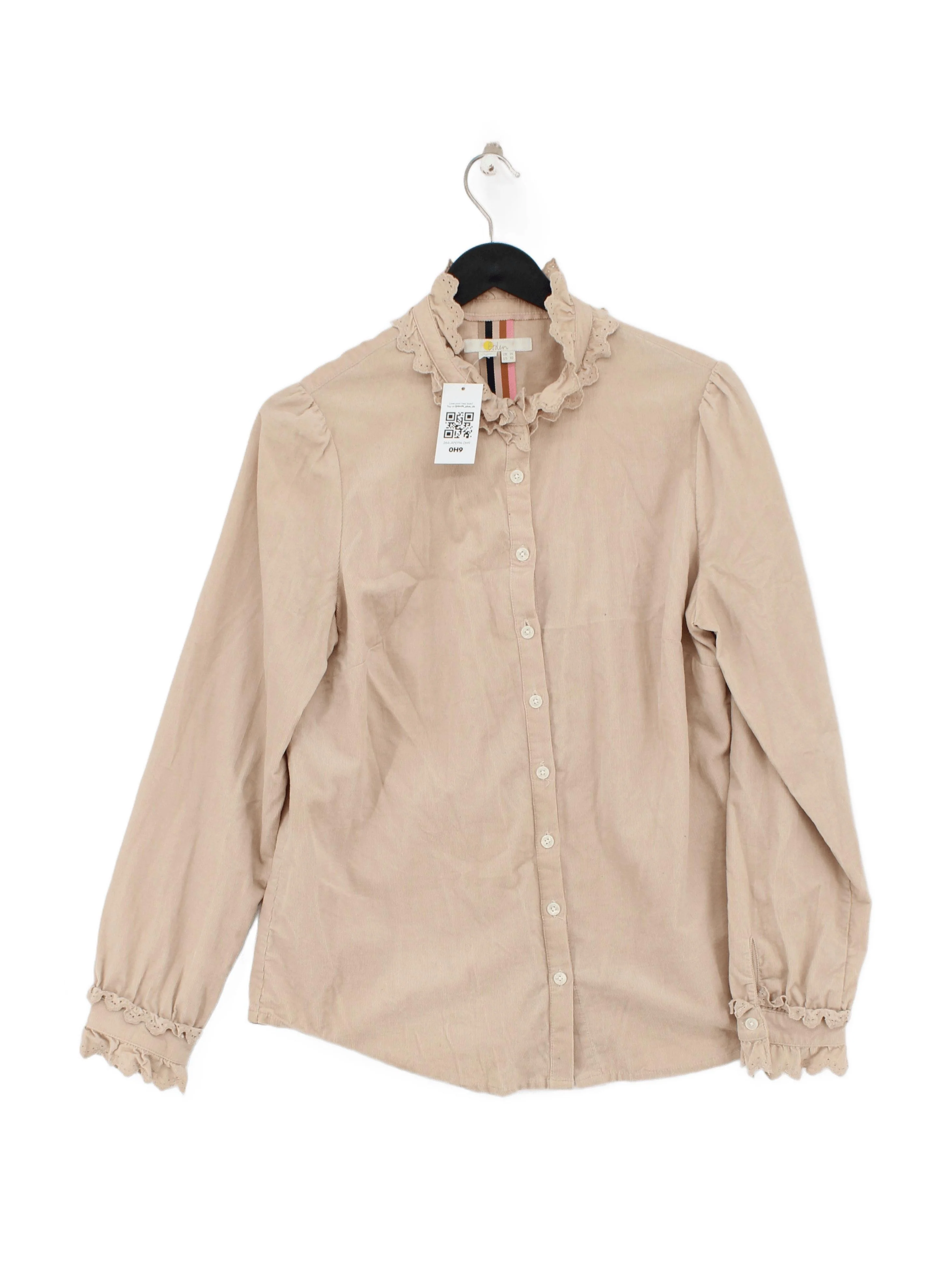 Boden Women's Shirt UK 14 Tan 100% Cotton Long Sleeve Collared Basic