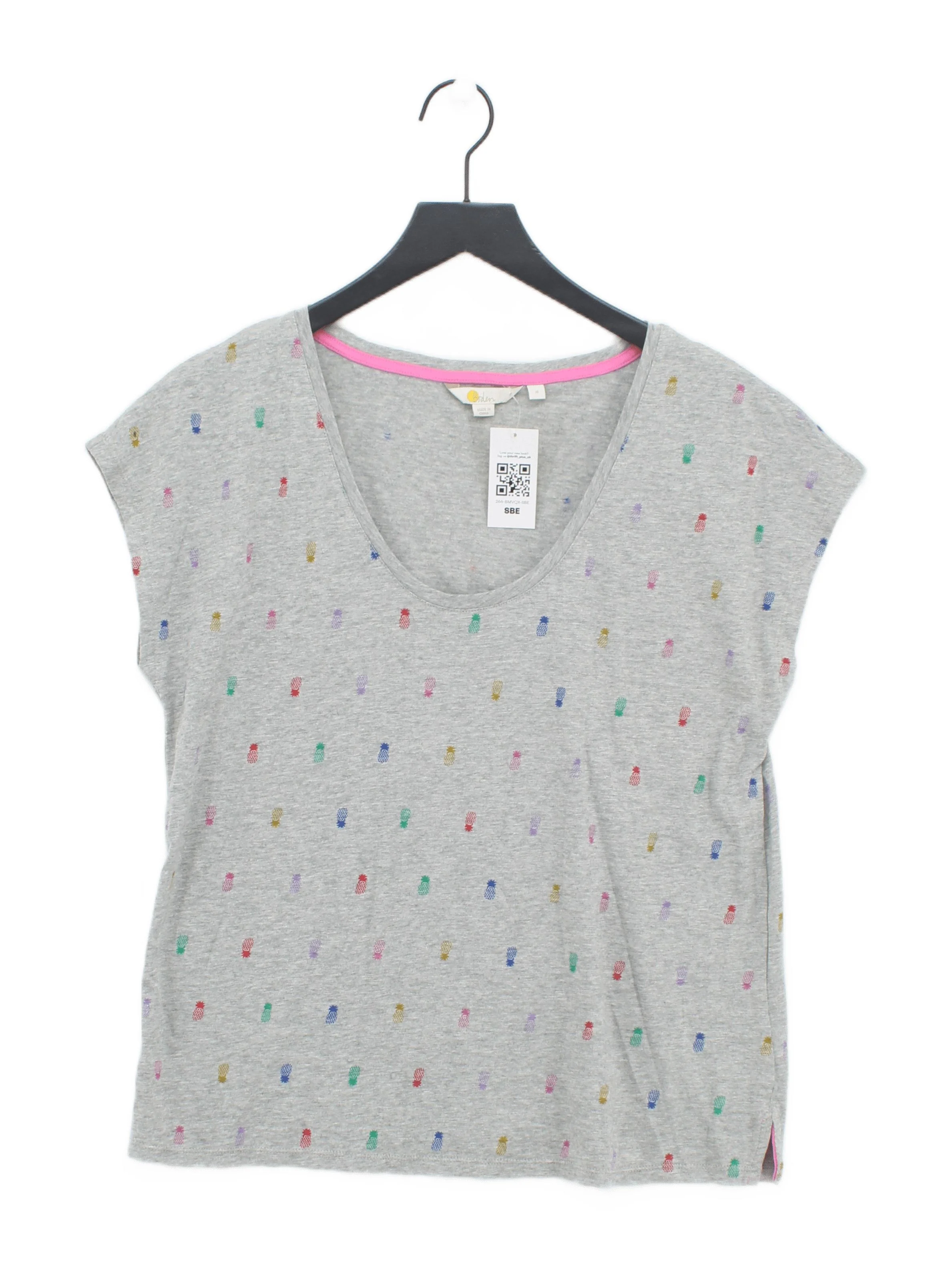 Boden Women's T-Shirt M Grey Graphic 100% Cotton Short Sleeve Round Neck Basic