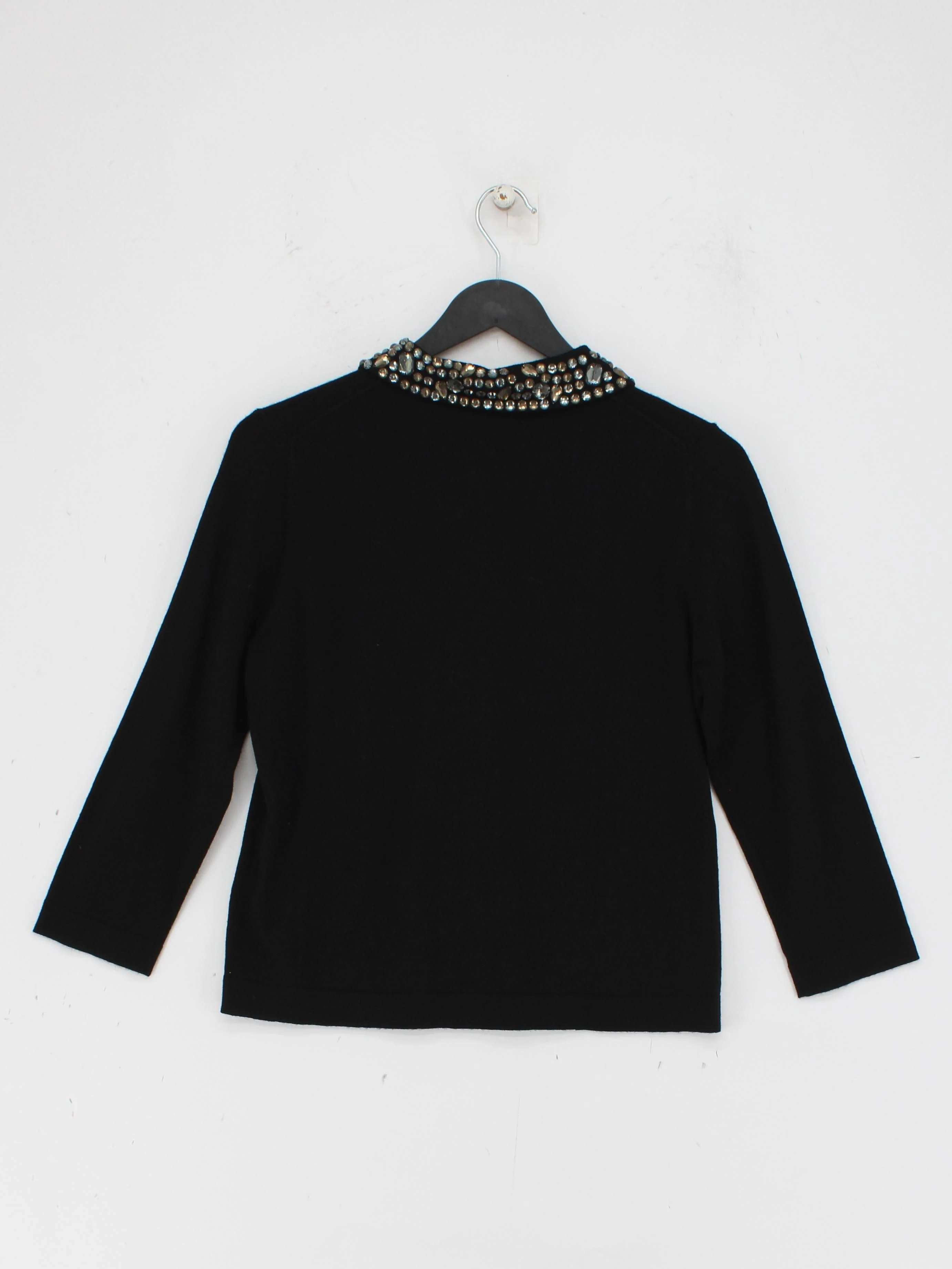 Boden Women's Top UK 12 Black 100% Wool 3/4 Sleeve Collared Basic - Image 2