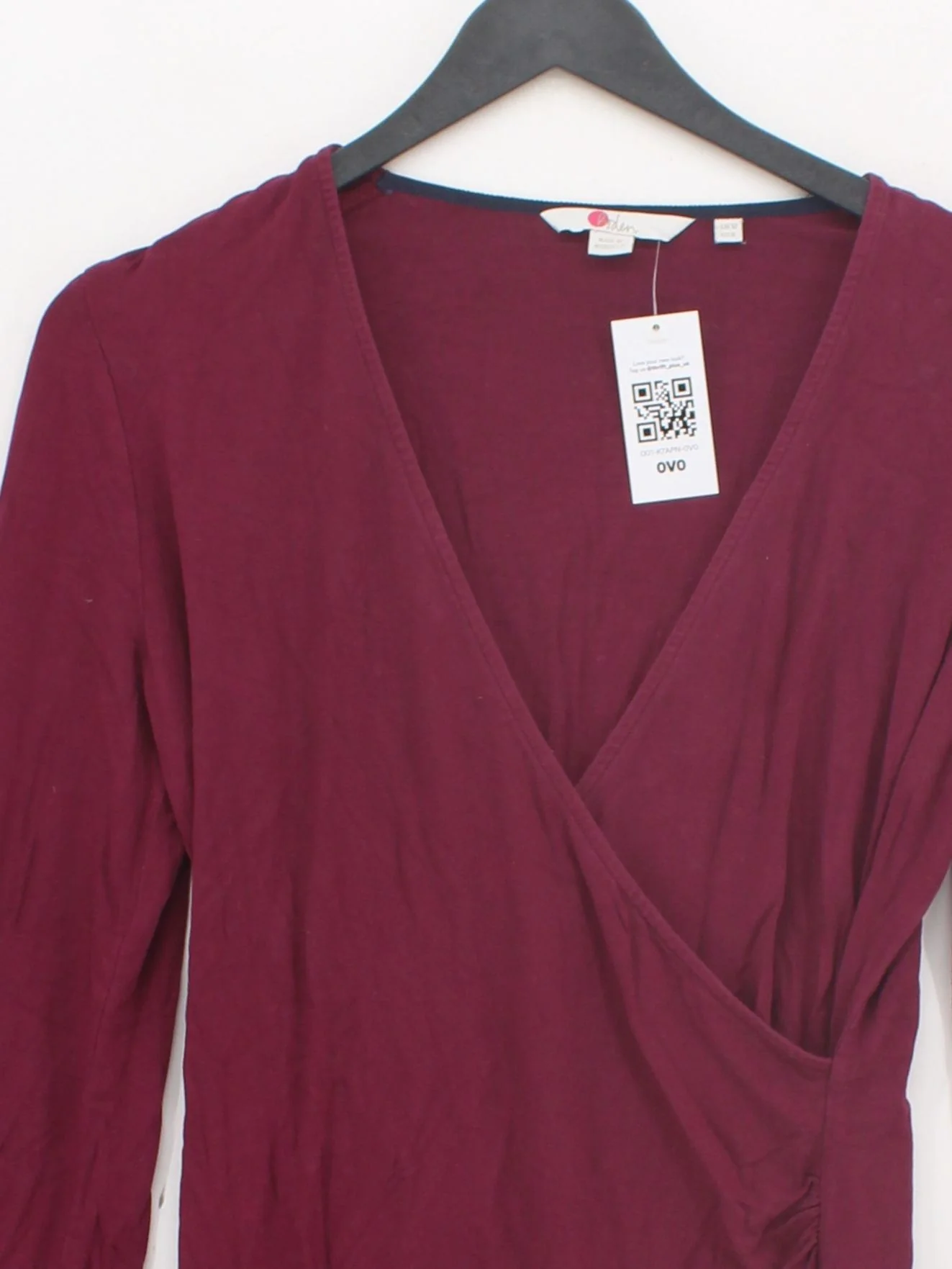 Boden Women's Top UK 12 Red Viscose with Elastane Long Sleeve V-Neck Basic - Image 3