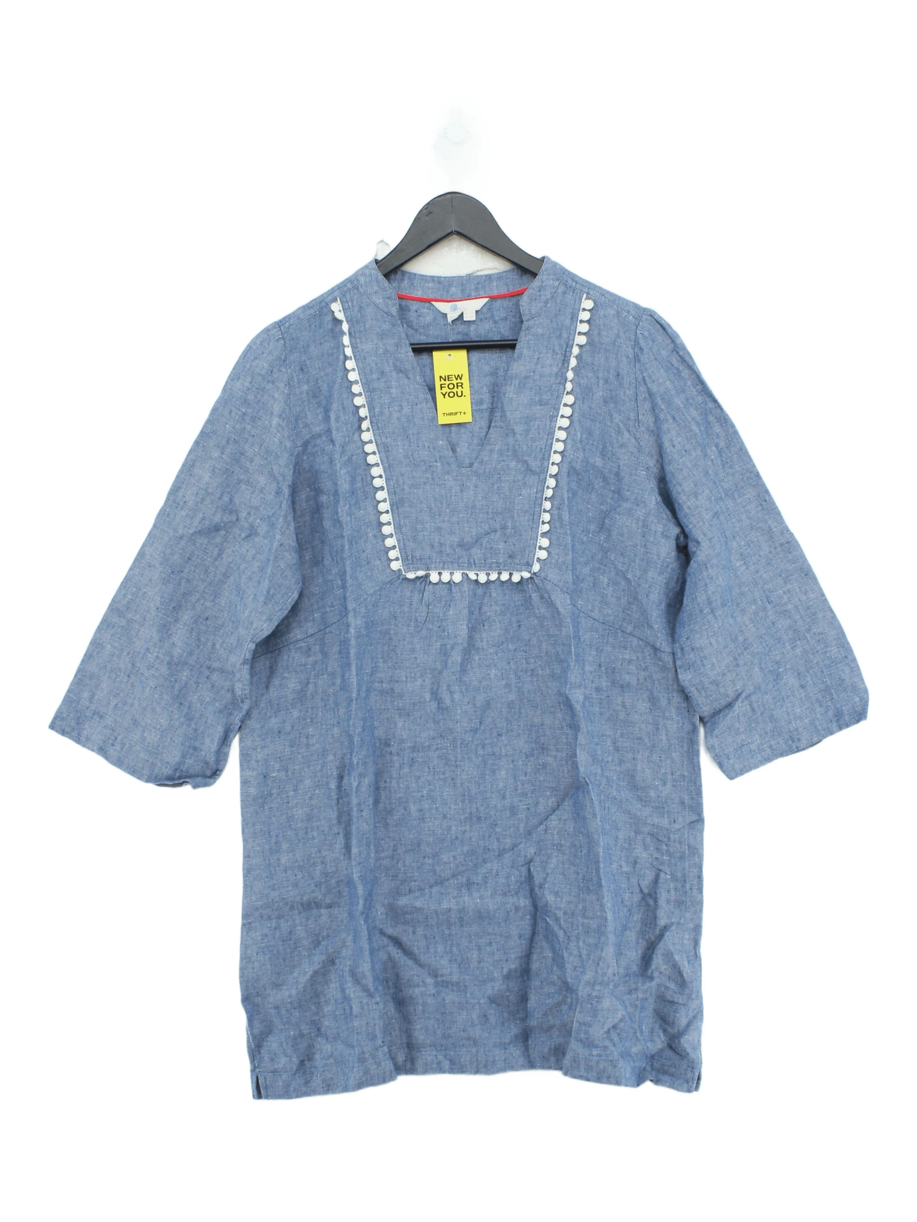Boden Women's Top UK 14 Blue 100% Linen 3/4 Sleeve V-Neck Tunic