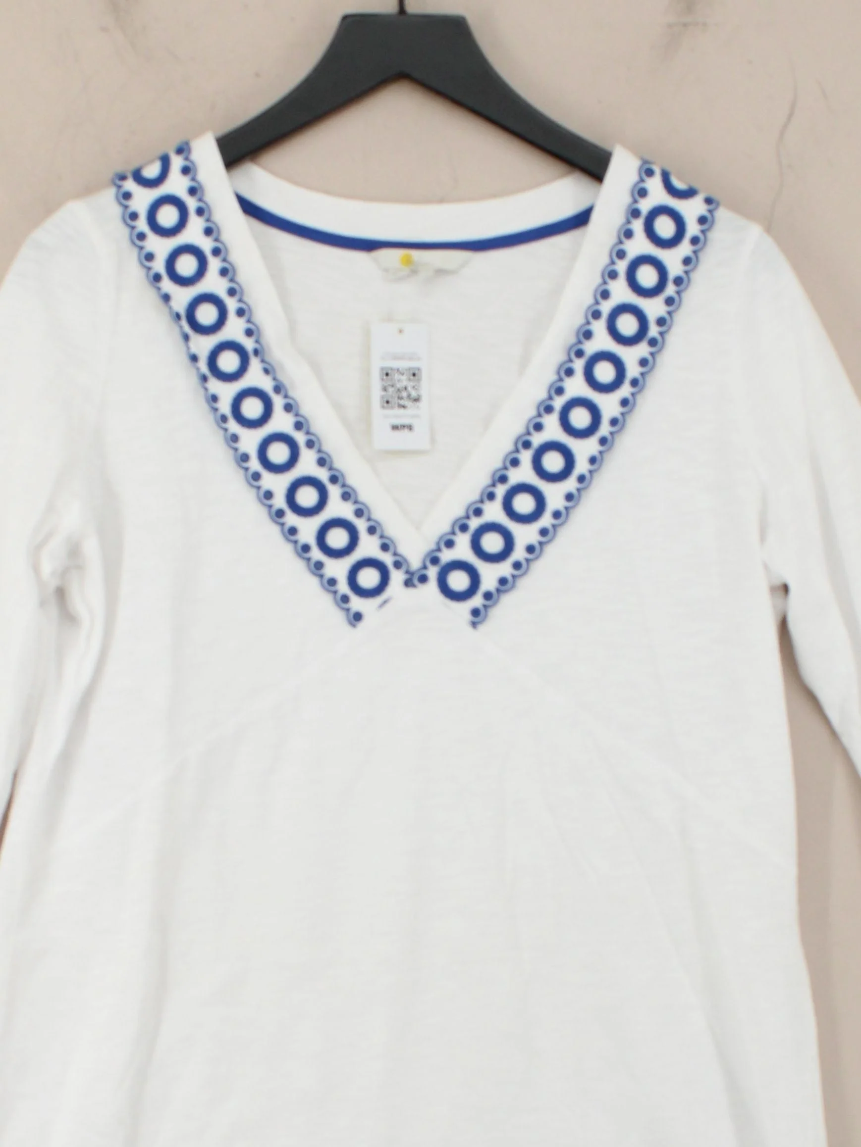 Boden Women's Top UK 16 White 100% Cotton 3/4 Sleeve V-Neck Tunic - Image 3
