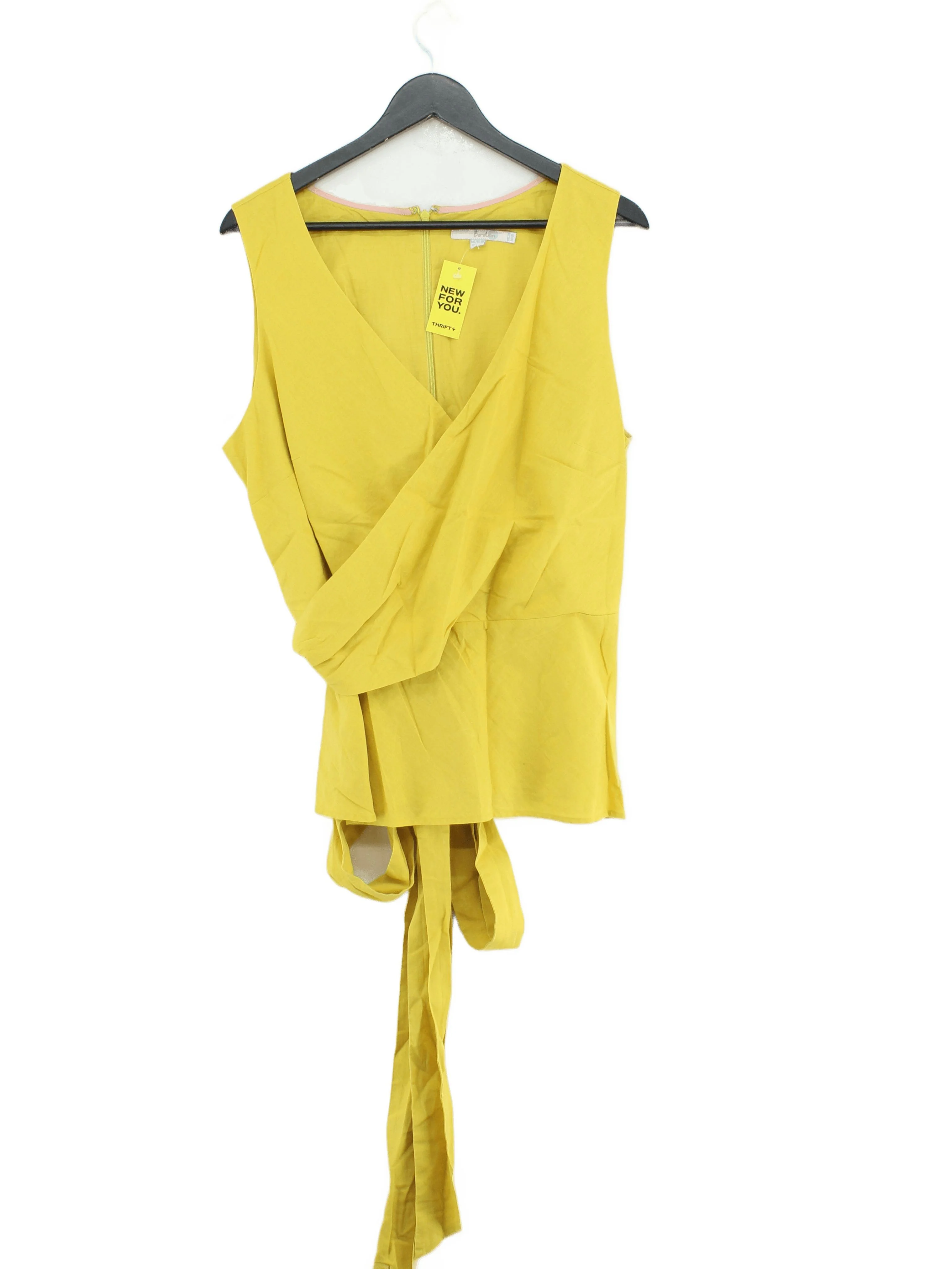 Boden Women's Top UK 20 Yellow Linen with Cotton Sleeveless V-Neck Basic