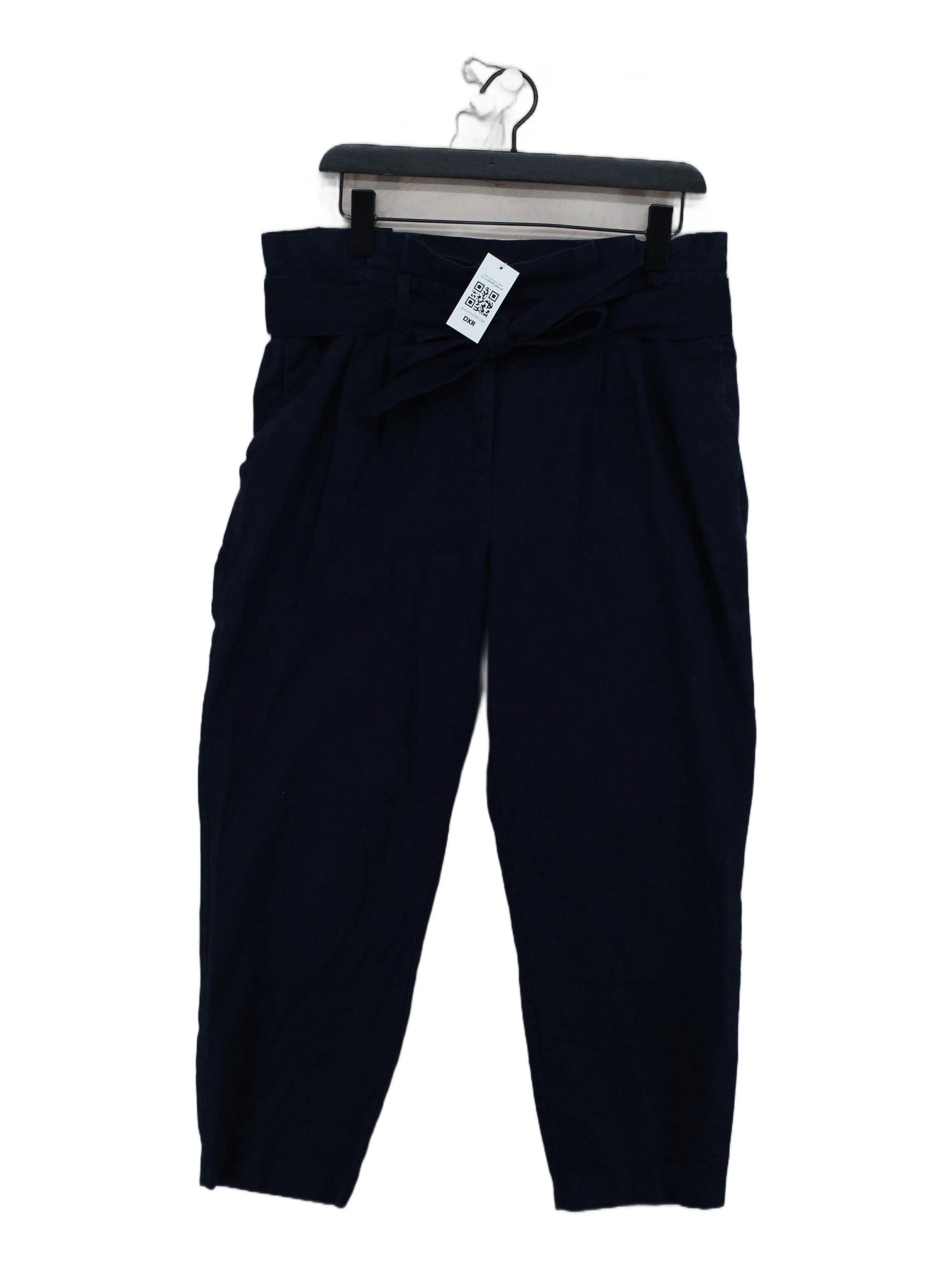 Boden Women's Trousers UK 14 Blue Linen with Cotton Wide-Leg Cropped