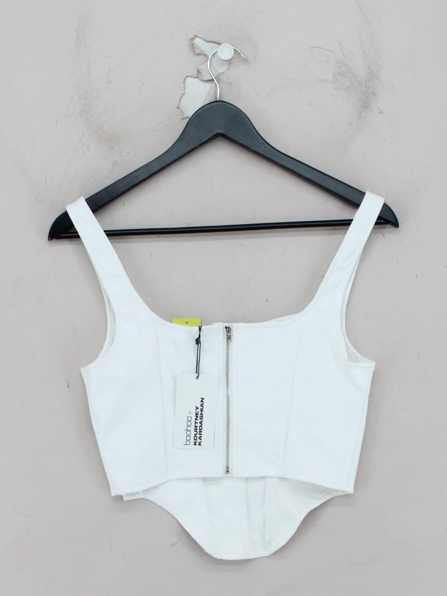 Boohoo Women's Top S White Polyester with Faux Leather Cropped - Image 2