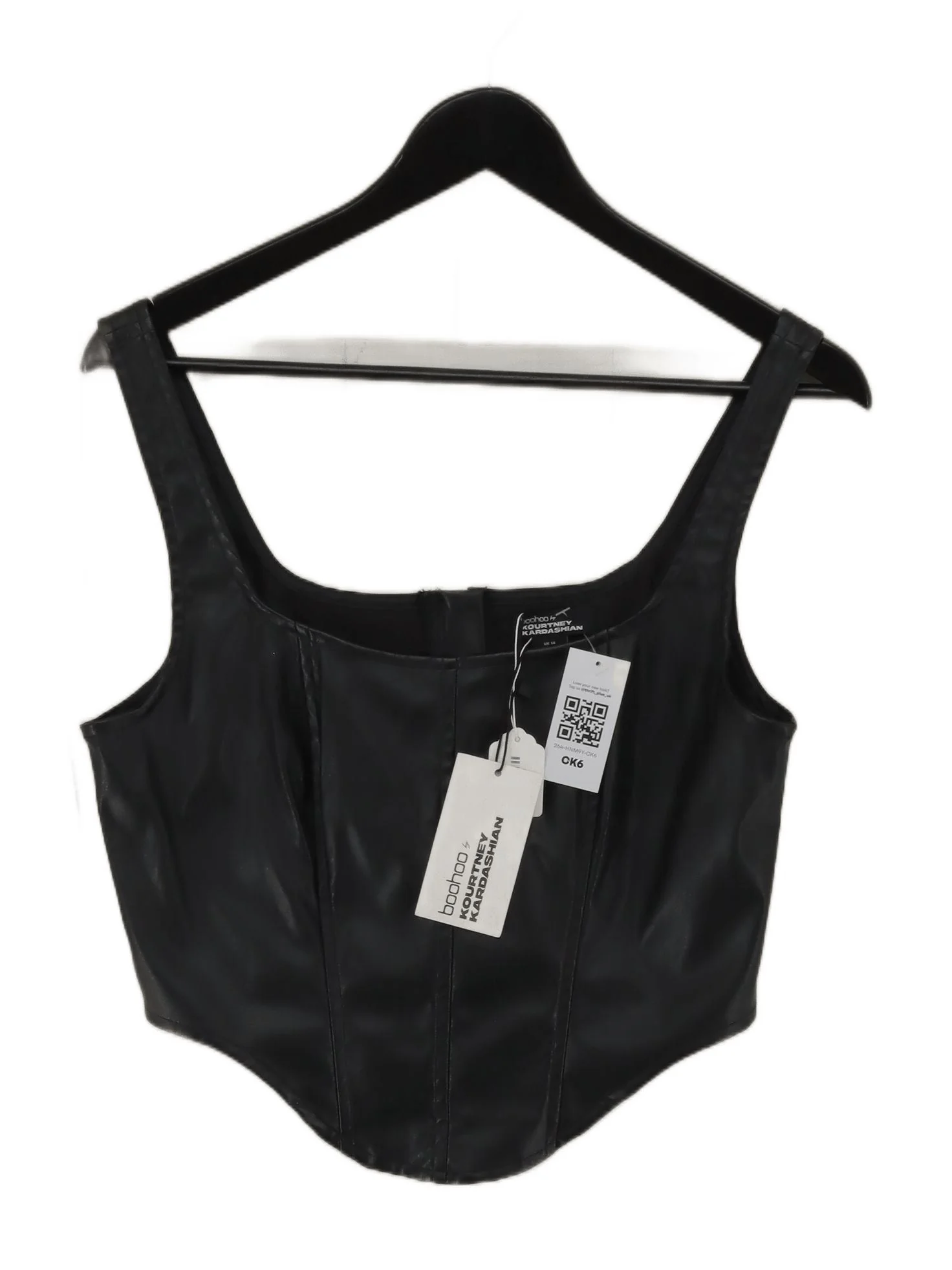 Boohoo Women's Top UK 14 Black Faux Leather with Polyester Cropped