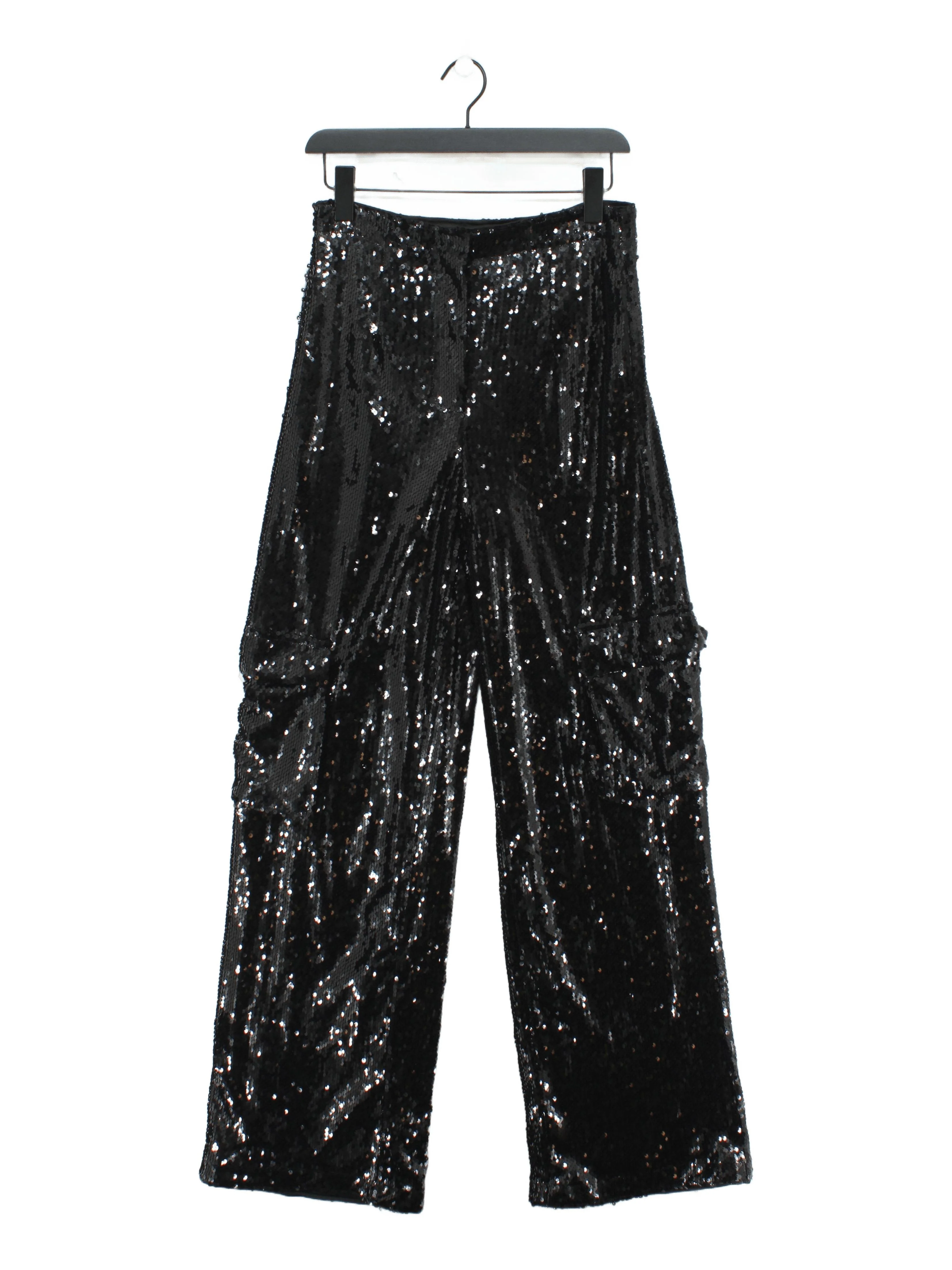 Boohoo Women's Trousers UK 10 Black 100% Polyester Wide-Leg Cargo