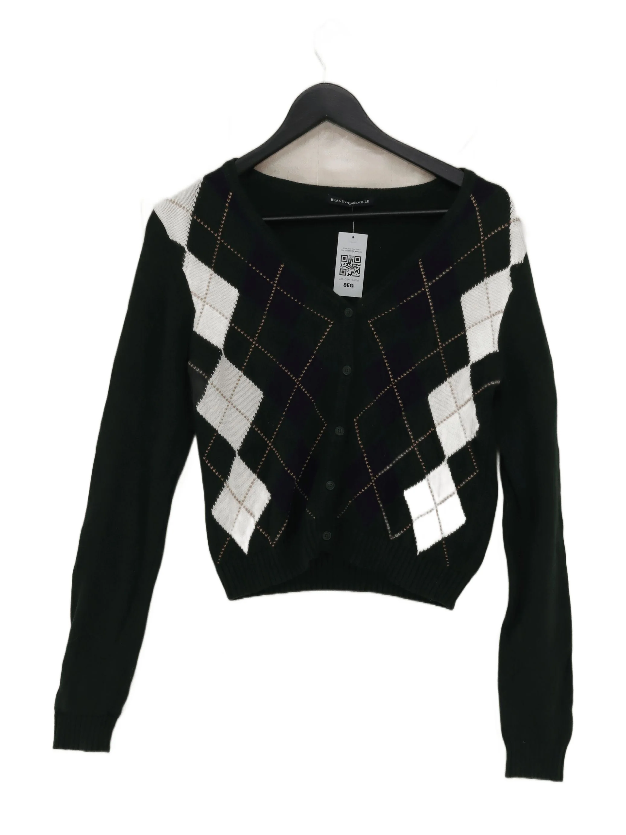 Brandy Melville Women's Cardigan S Green Argyle 100% Cotton V-Neck Cardigan