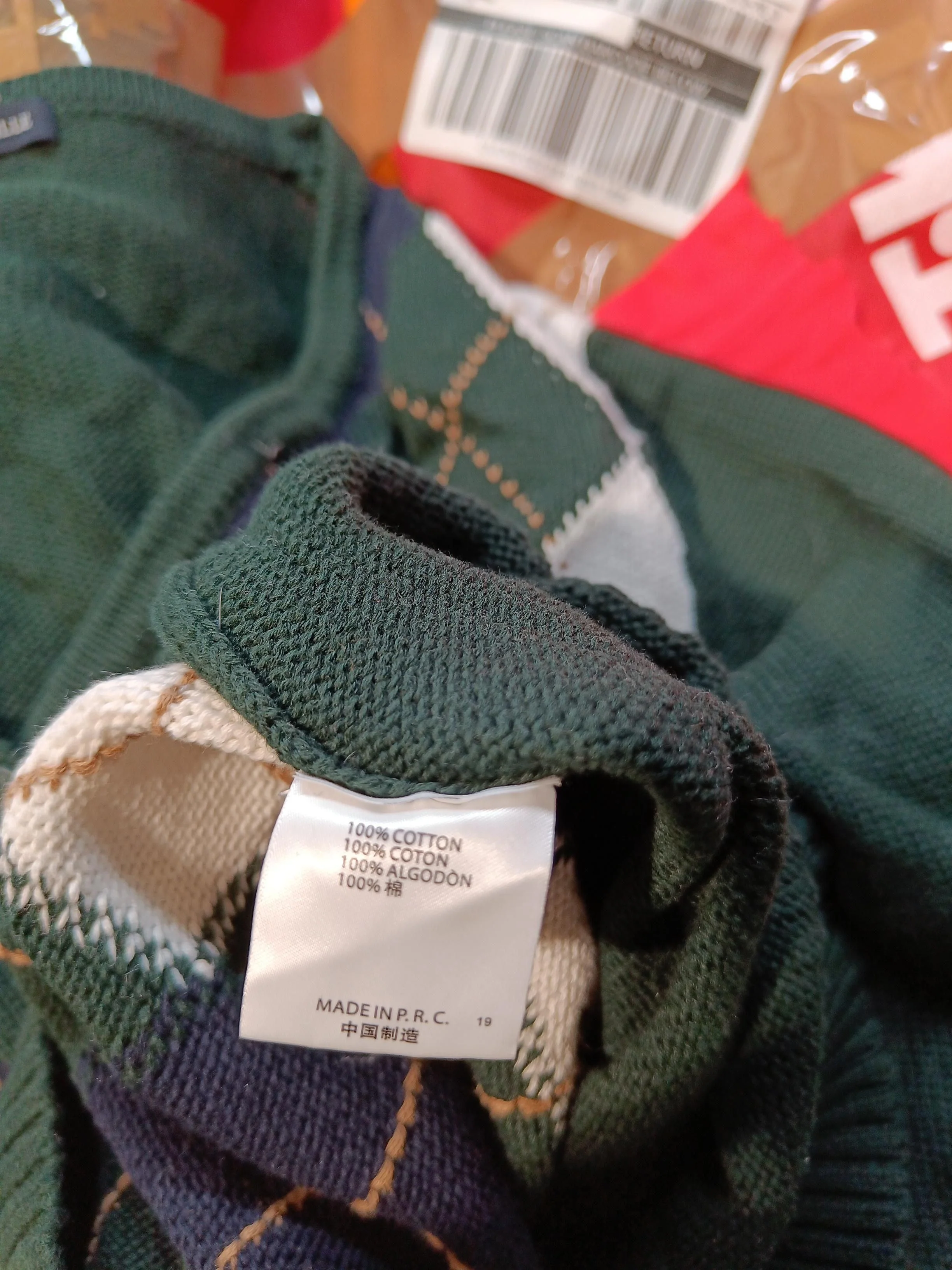 Brandy Melville Women's Cardigan S Green Argyle 100% Cotton V-Neck Cardigan - Image 6