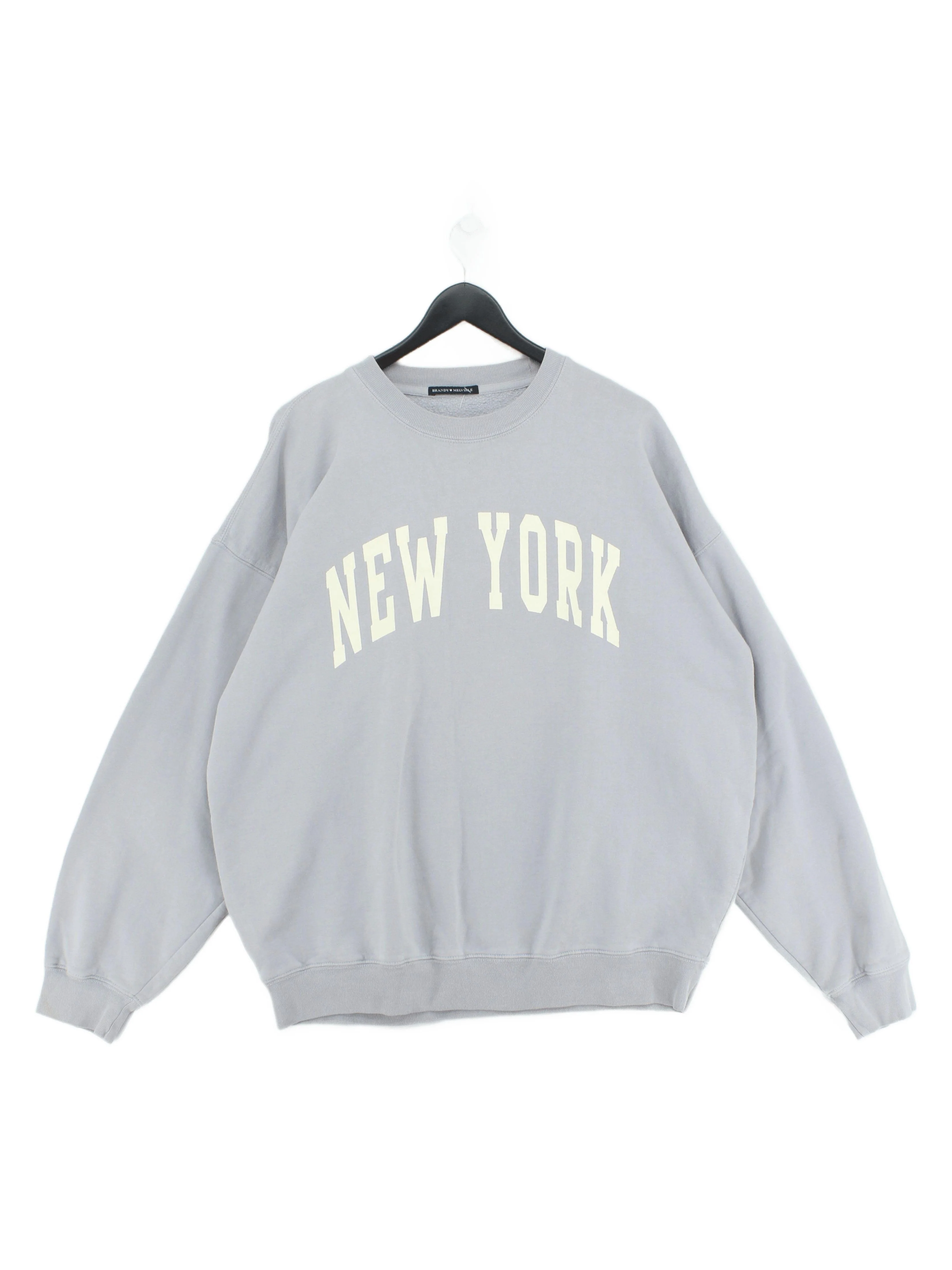 Brandy Melville Women's Hoodie XS Grey Graphic Cotton with Polyester Pullover
