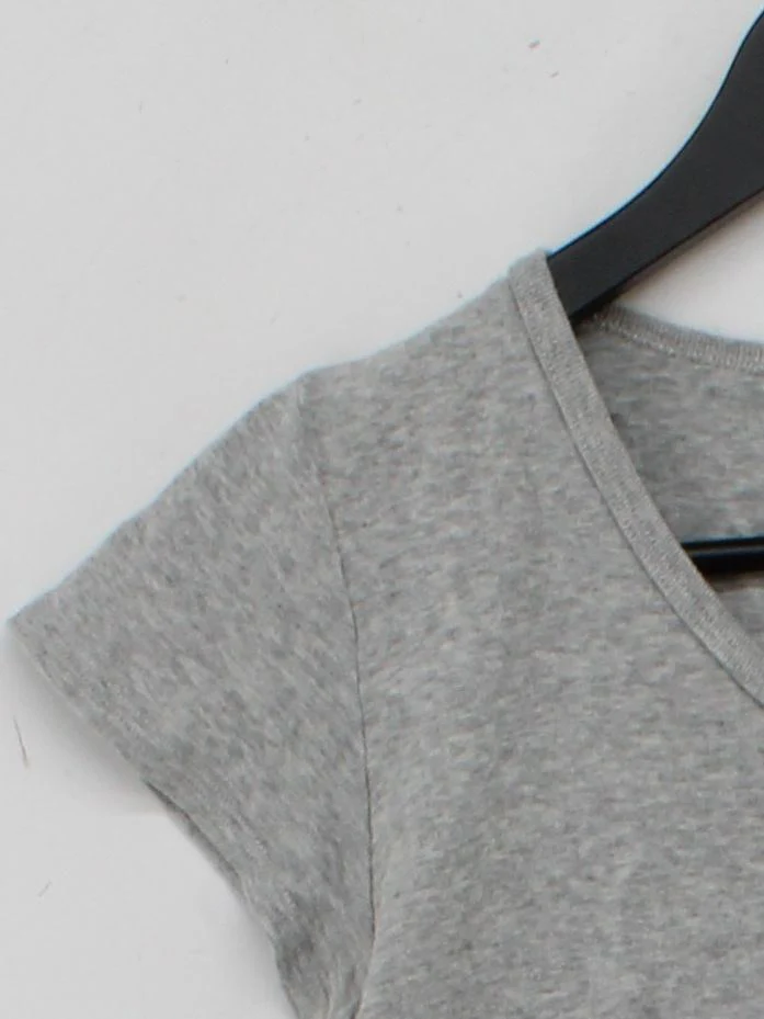 Brandy Melville Women's T-Shirt XS Grey 100% Cotton Short Sleeve V-Neck Basic - Image 4