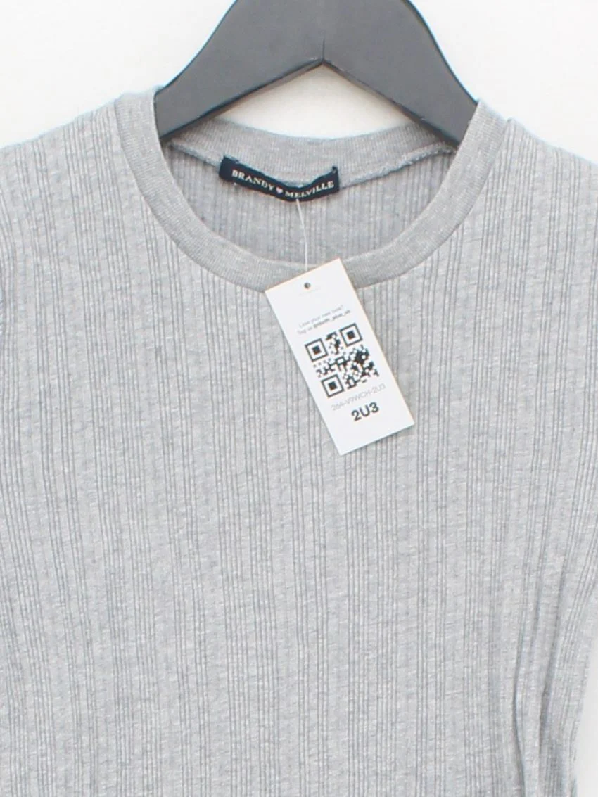 Brandy Melville Women's T-Shirt XXS Grey 100% Cotton Basic - Image 3