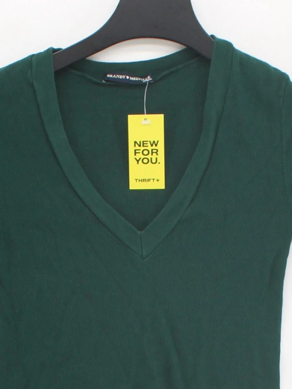 Brandy Melville Women's Top XS Green 100% Other Short Sleeve V-Neck Basic - Image 3