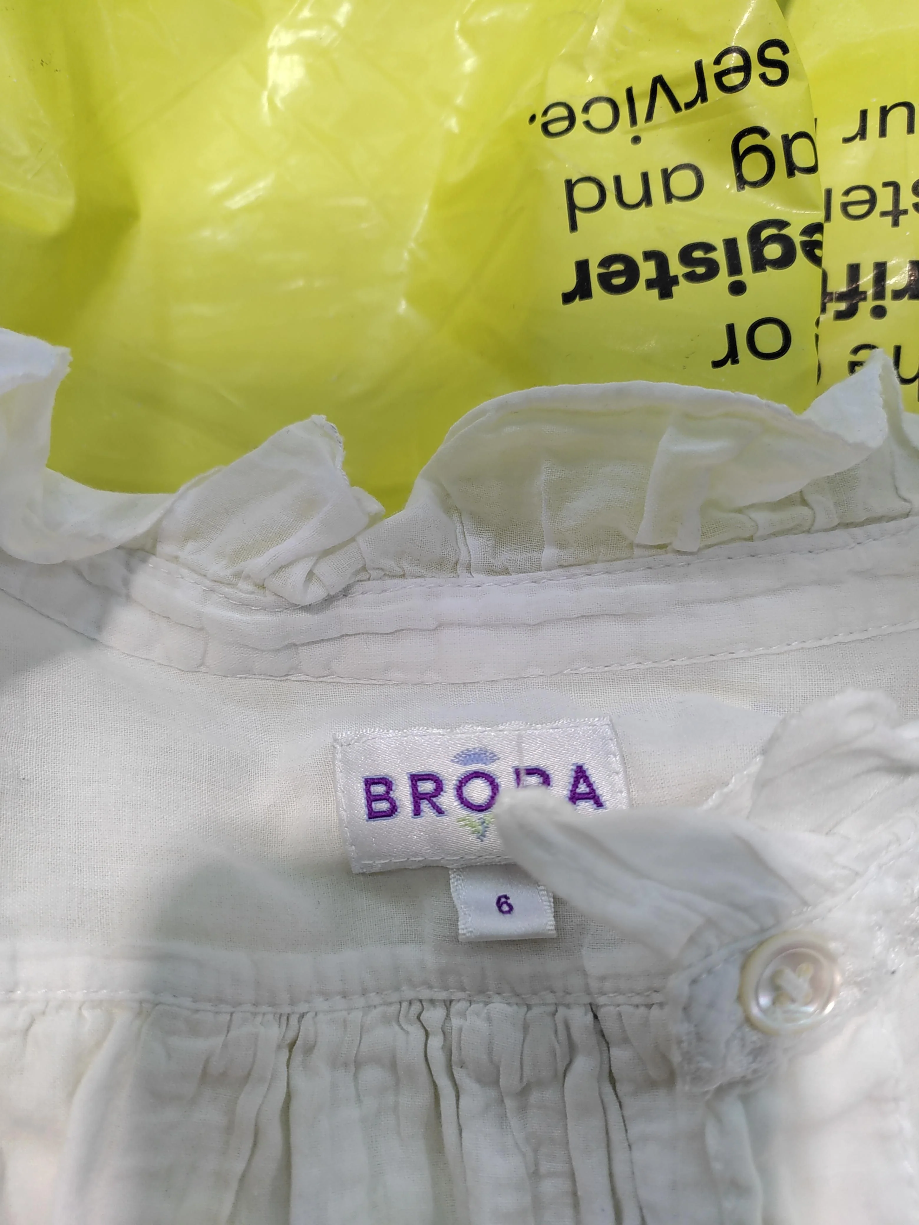 Brora Women's Blouse UK 6 White 100% Cotton Long Sleeve High Neck Basic - Image 5