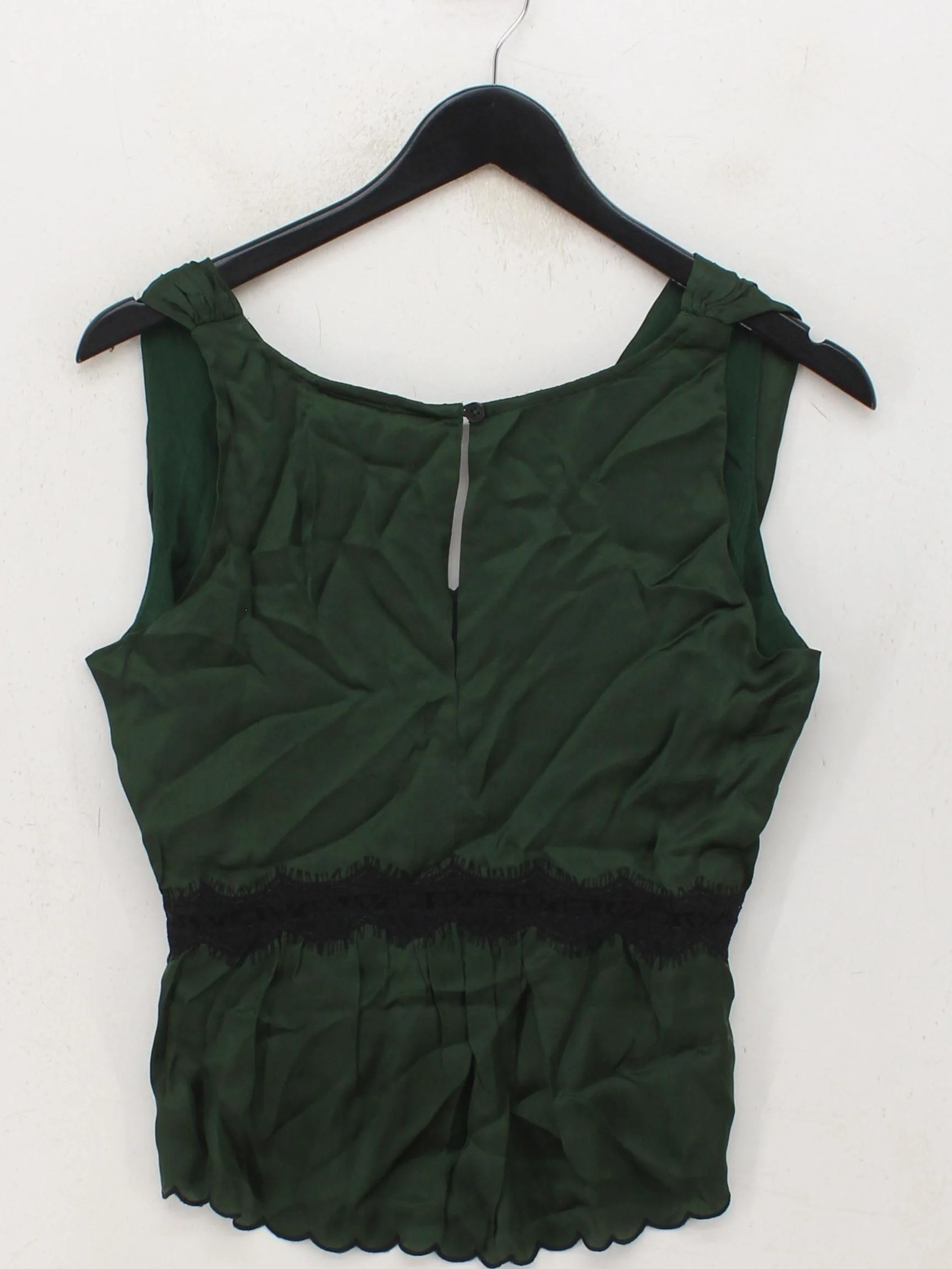 Brora Women's Top UK 10 Green Viscose with Nylon Sleeveless V-Neck Basic - Image 2