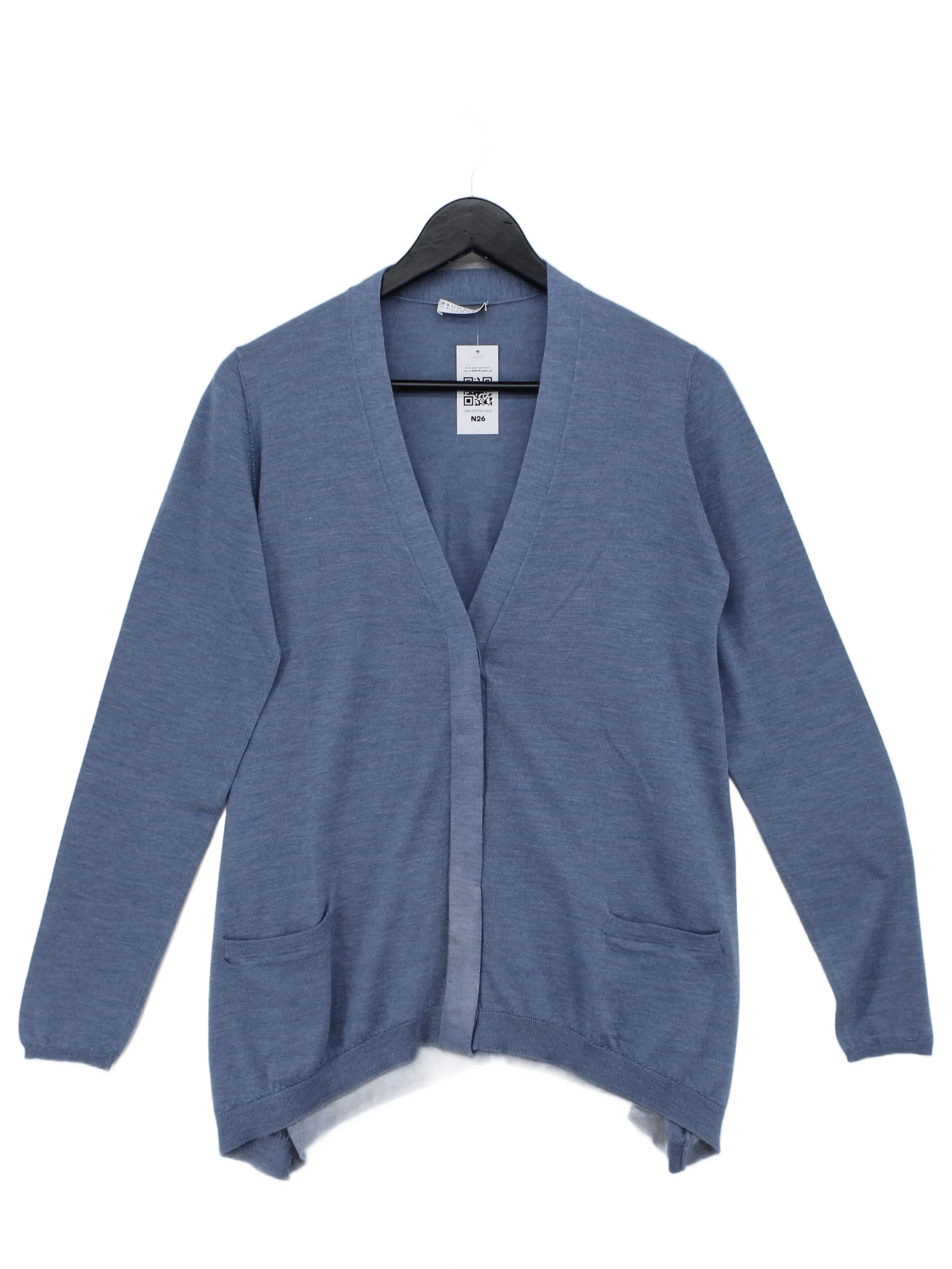Brunello Cucinelli Women's Cardigan XL Blue Cashmere with Silk V-Neck Cardigan