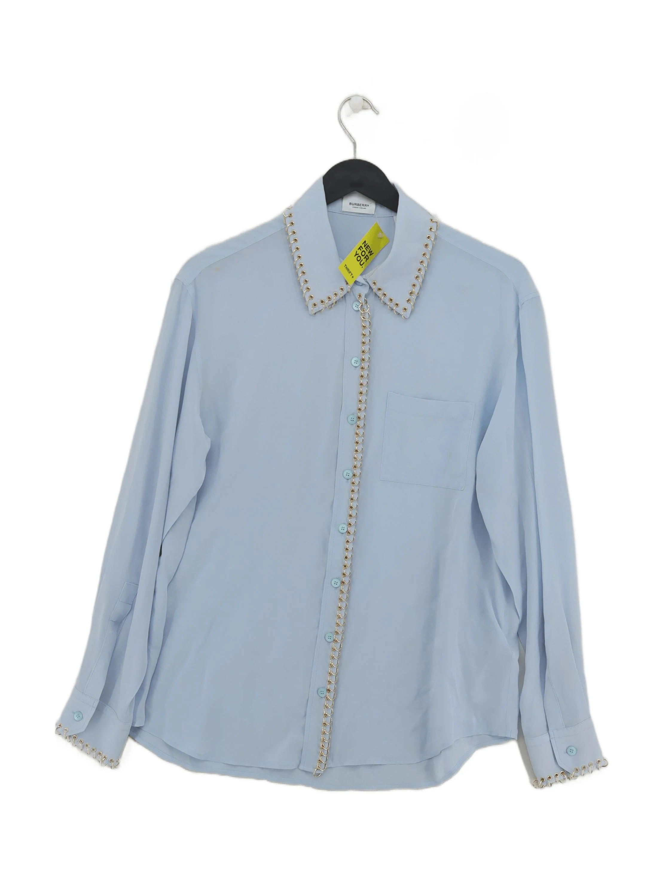 Burberry Women's Shirt UK 6 Blue 100% Silk Long Sleeve Collared Basic