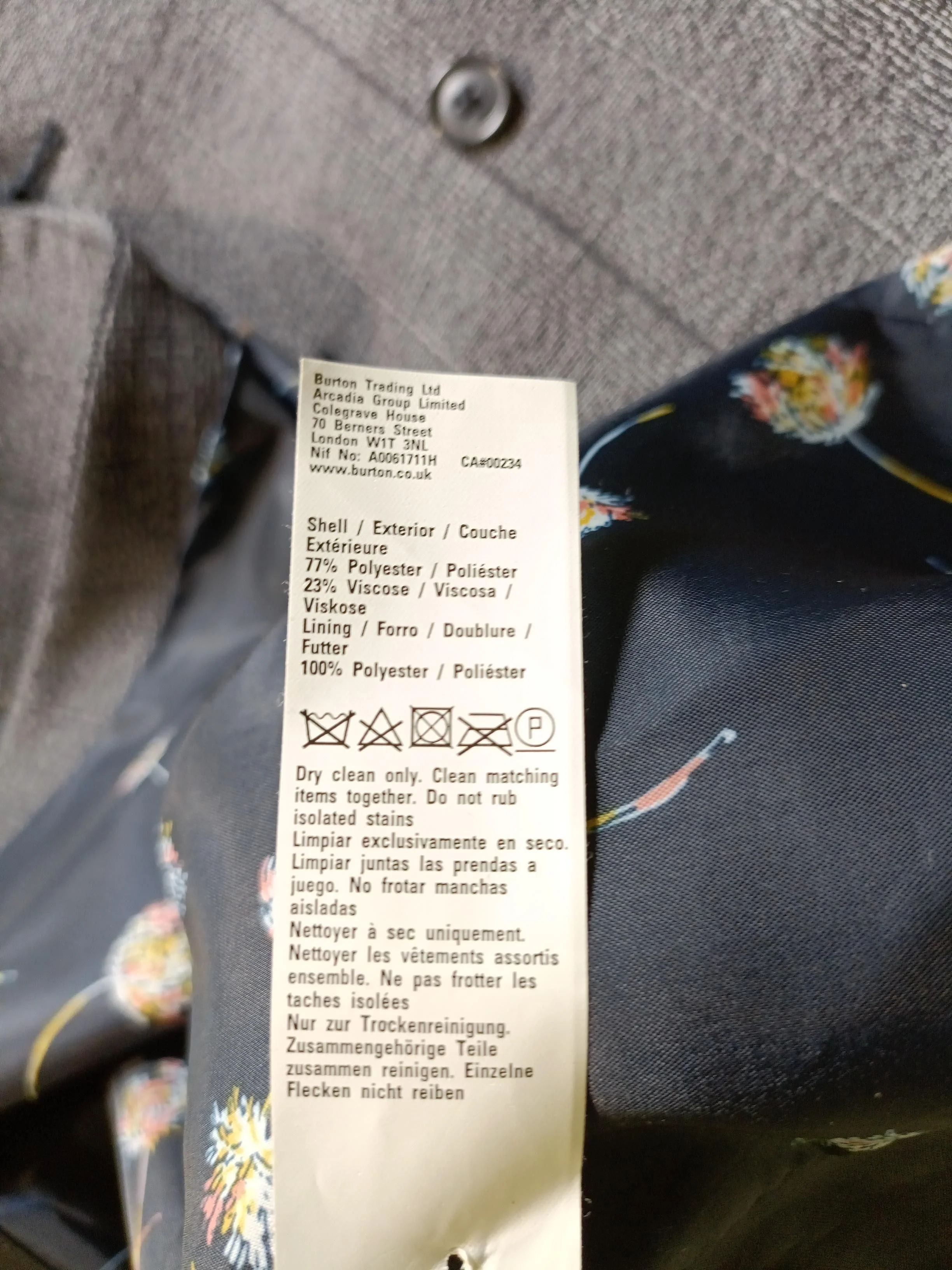 Burton Men's Coat M Grey Checkered Polyester with Viscose Overcoat - Image 7