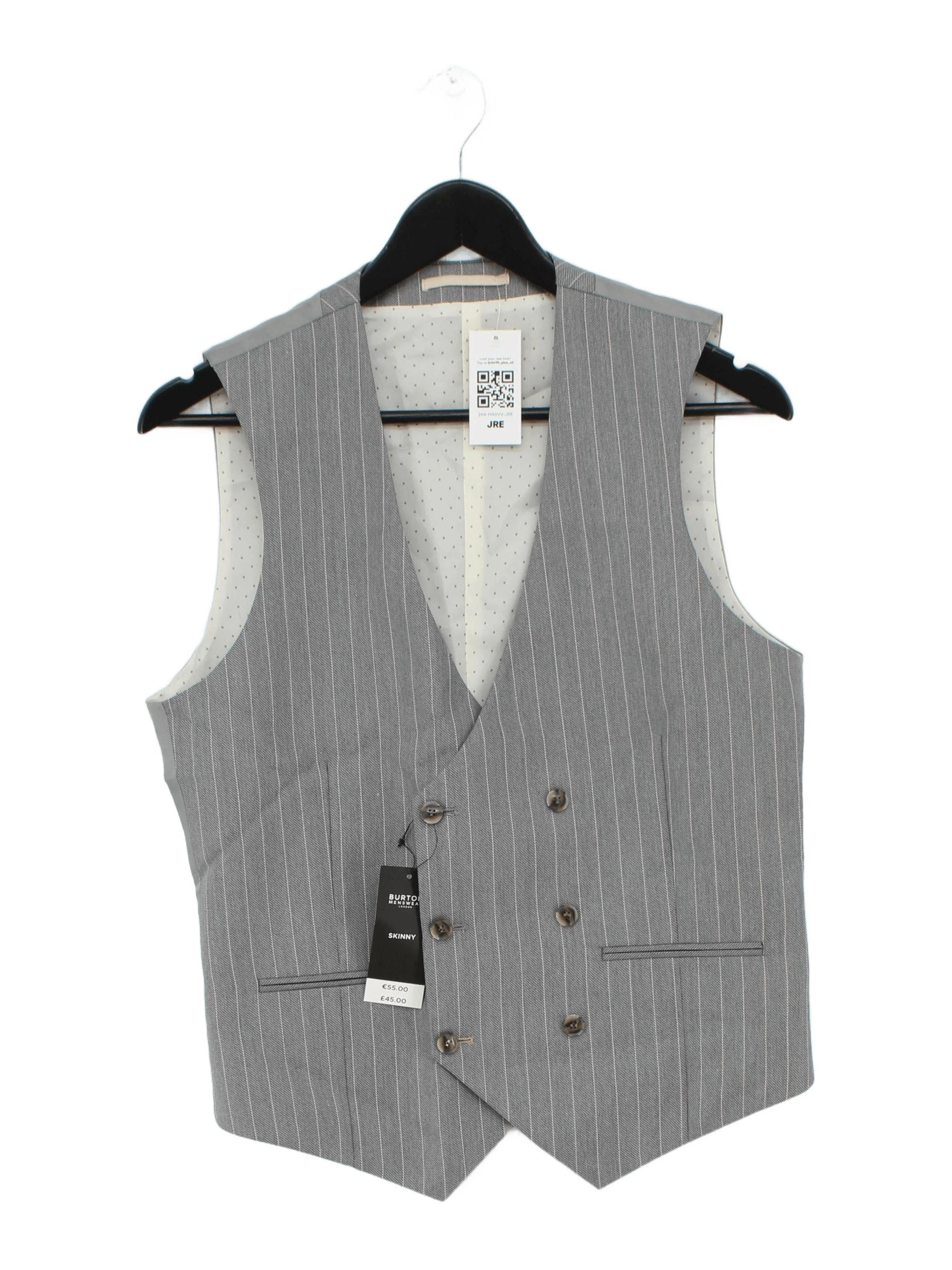 Burton Men's Coat S Grey Striped Polyester with Viscose Overcoat