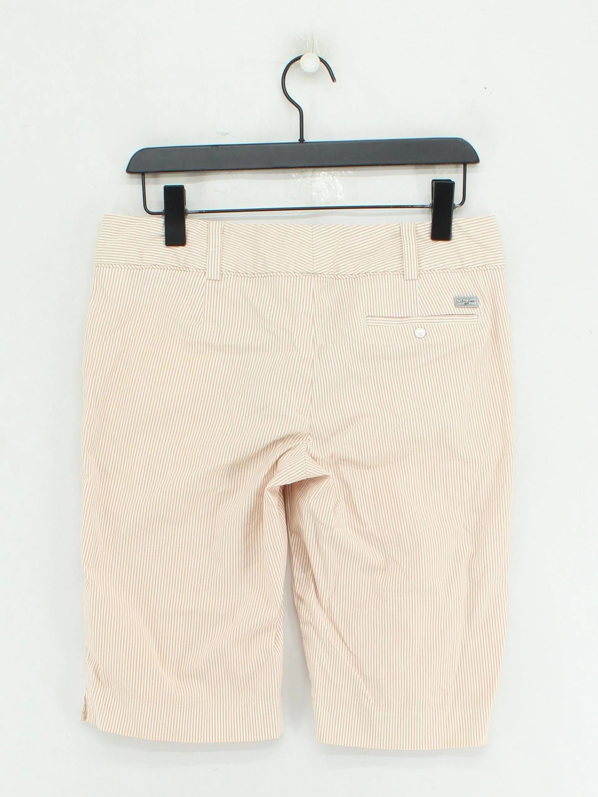 Calvin Klein Women's Shorts UK 12 Cream Striped Cotton with Nylon, Spandex Sweat - Image 2