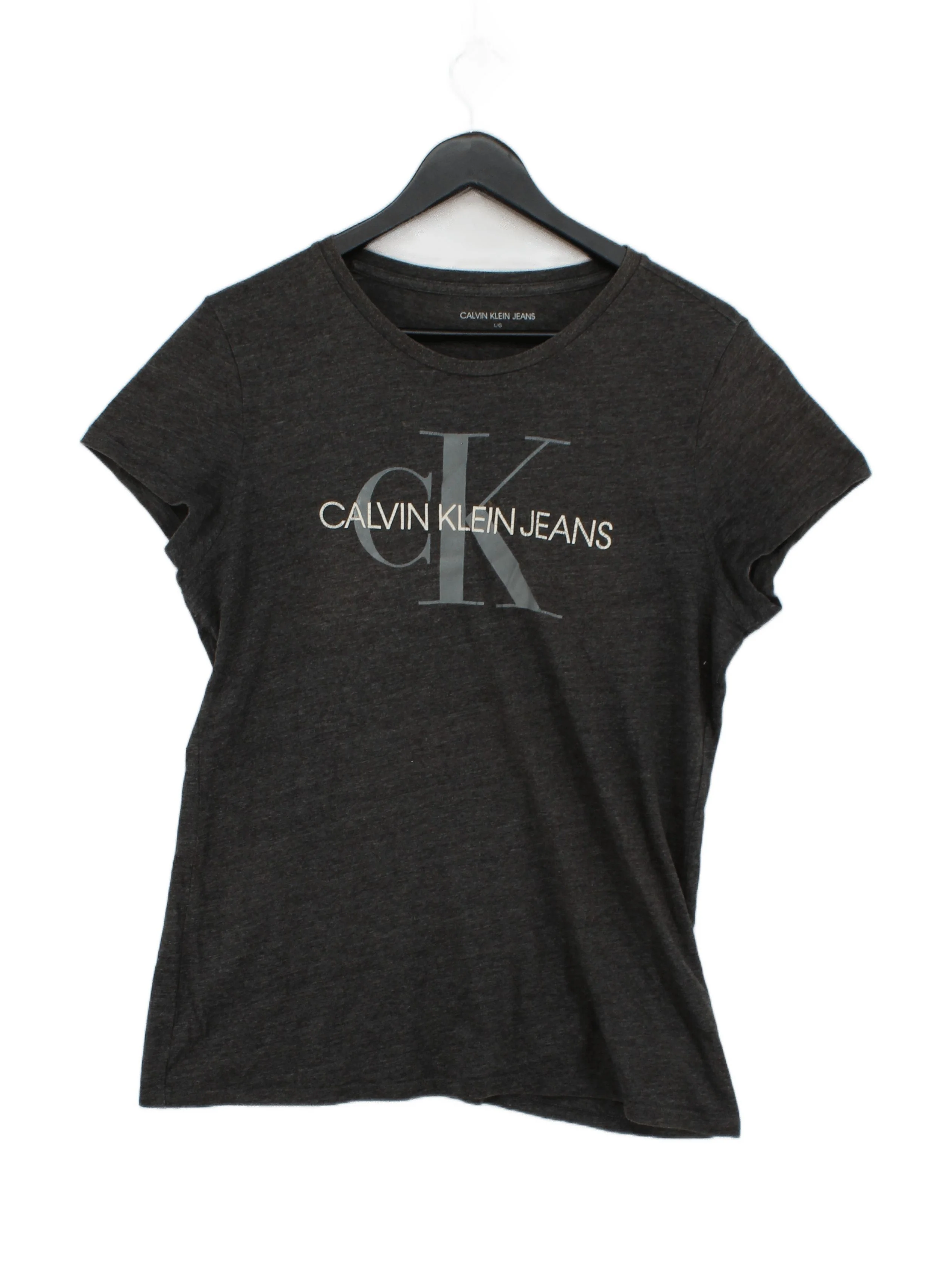 Calvin Klein Women's T-Shirt L Grey Polyester with Cotton, Rayon Basic