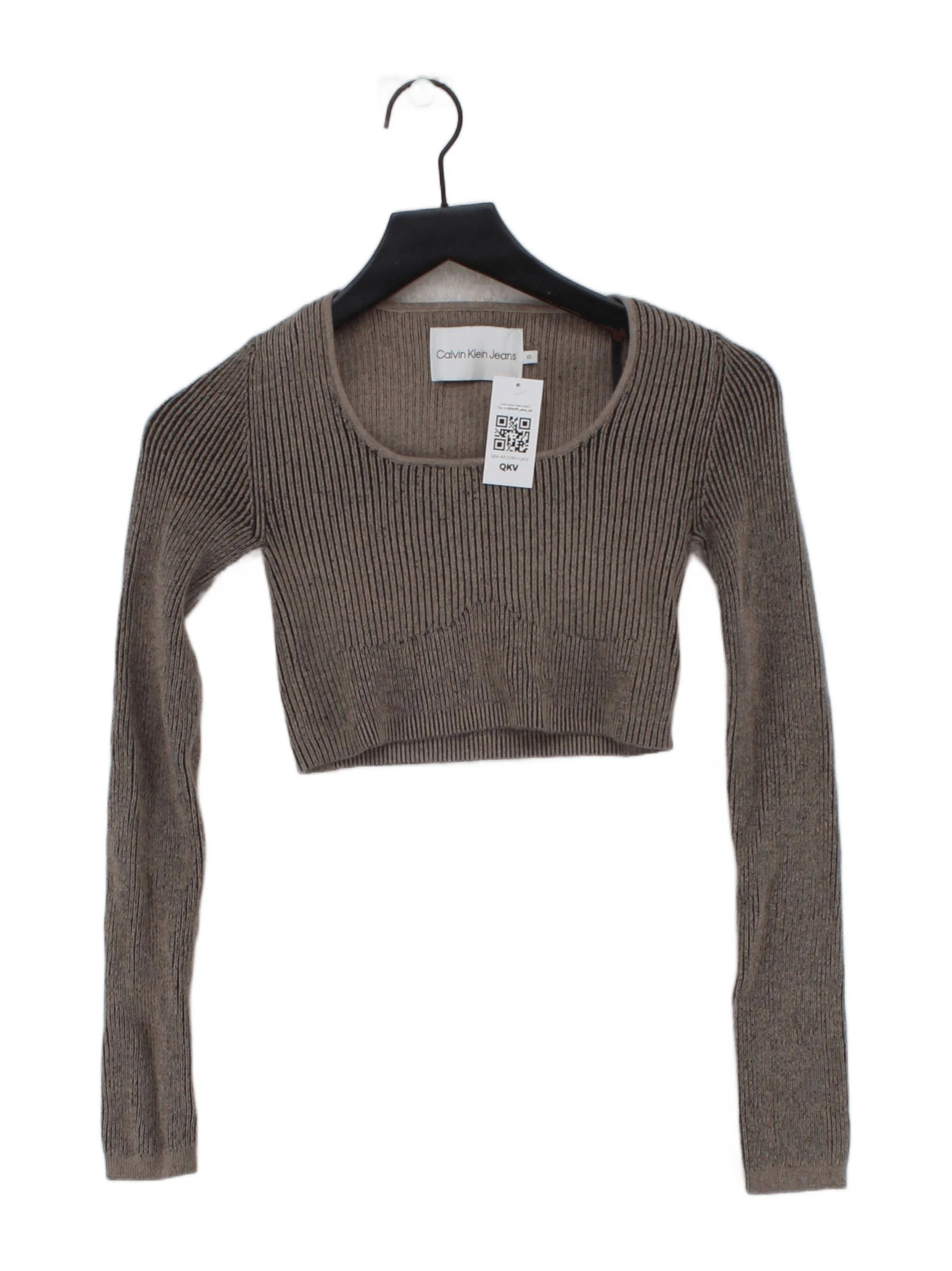 Calvin Klein Women's Top XS Brown Cotton with Polyamide, Elastane Cropped