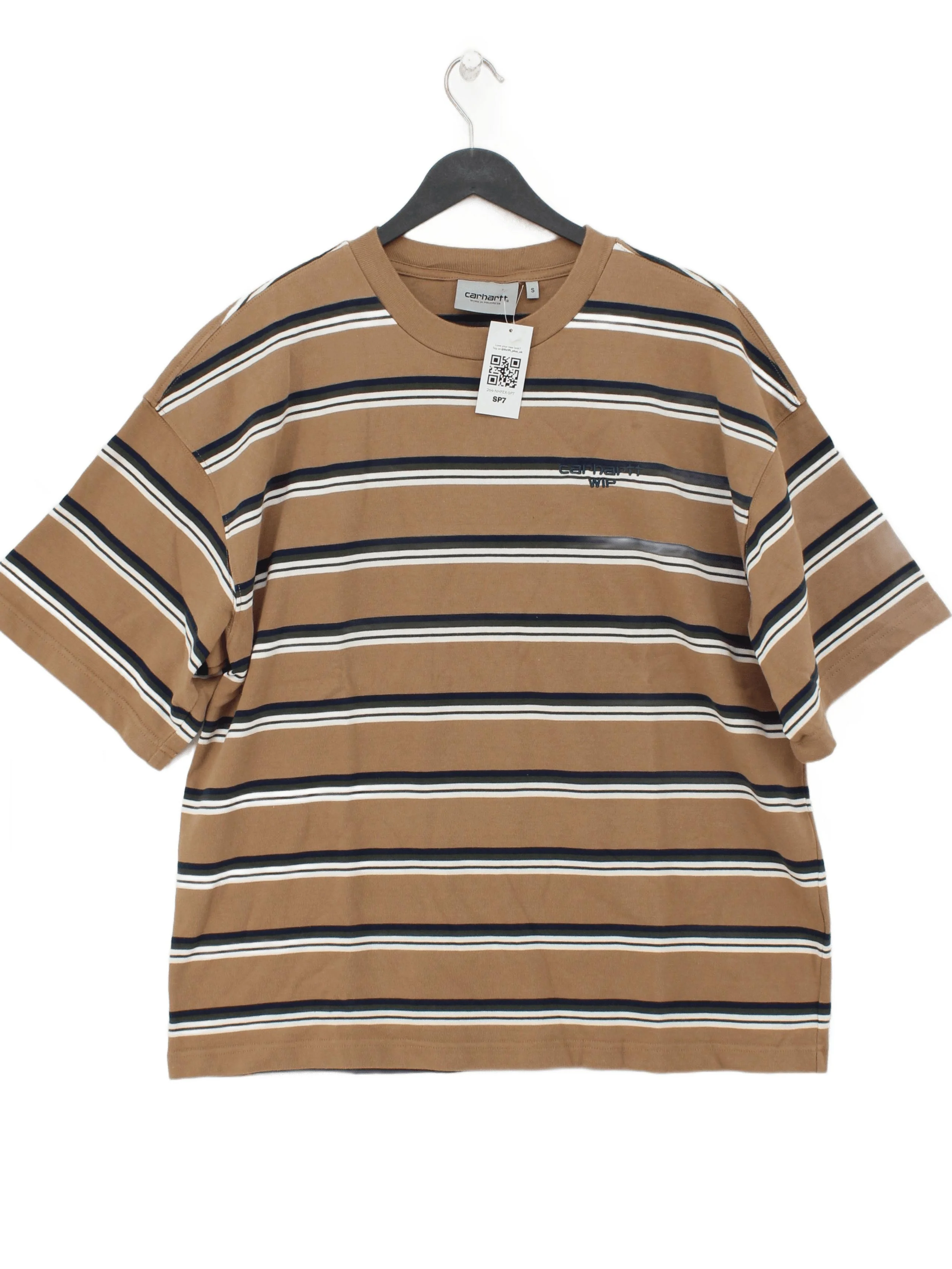 Carhartt Men's T-Shirt S Brown Striped 100% Cotton Basic