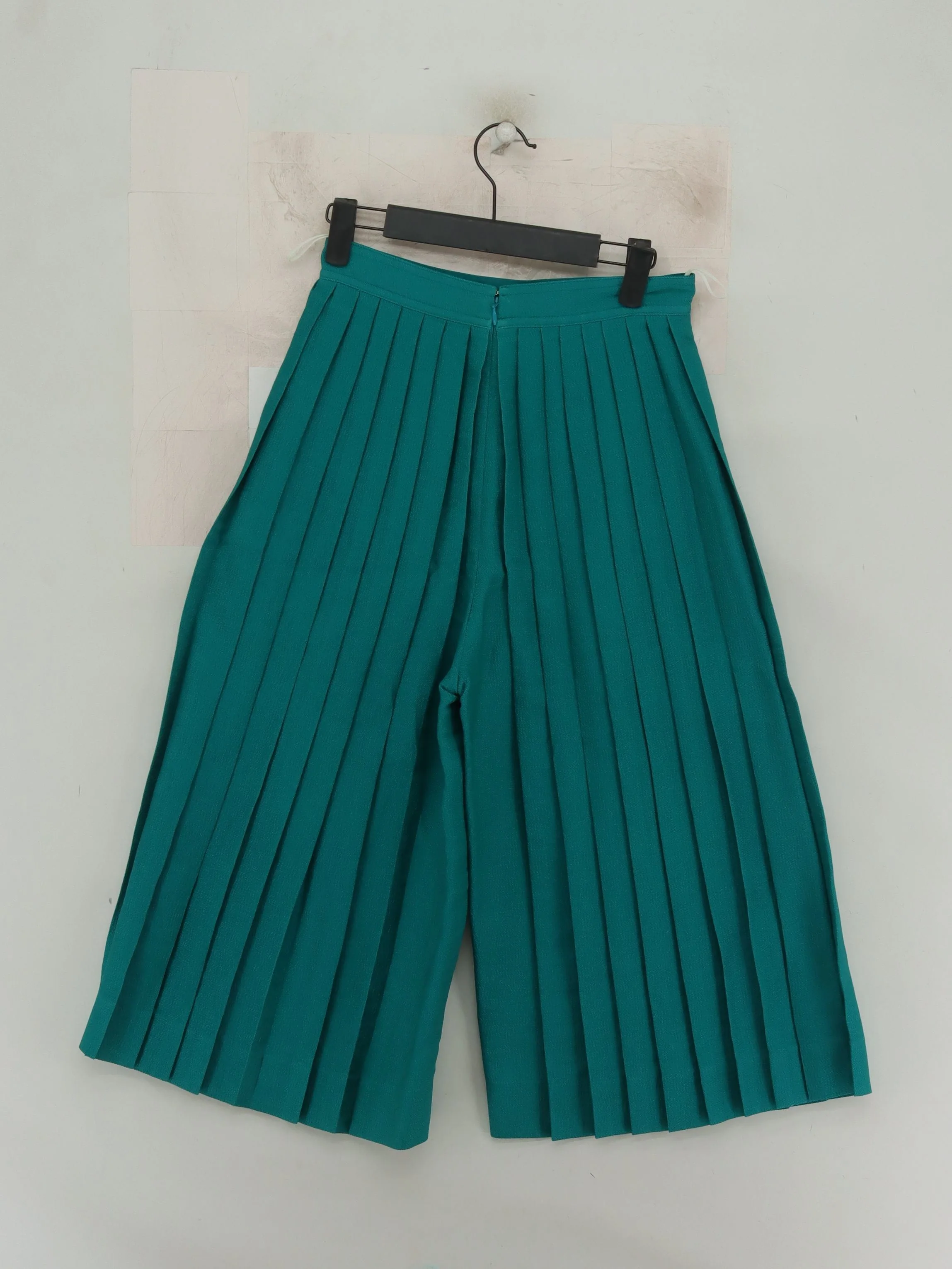 CÉLINE Women's Trousers UK 8 Green Silk with Polyester Wide-Leg Capri - Image 2