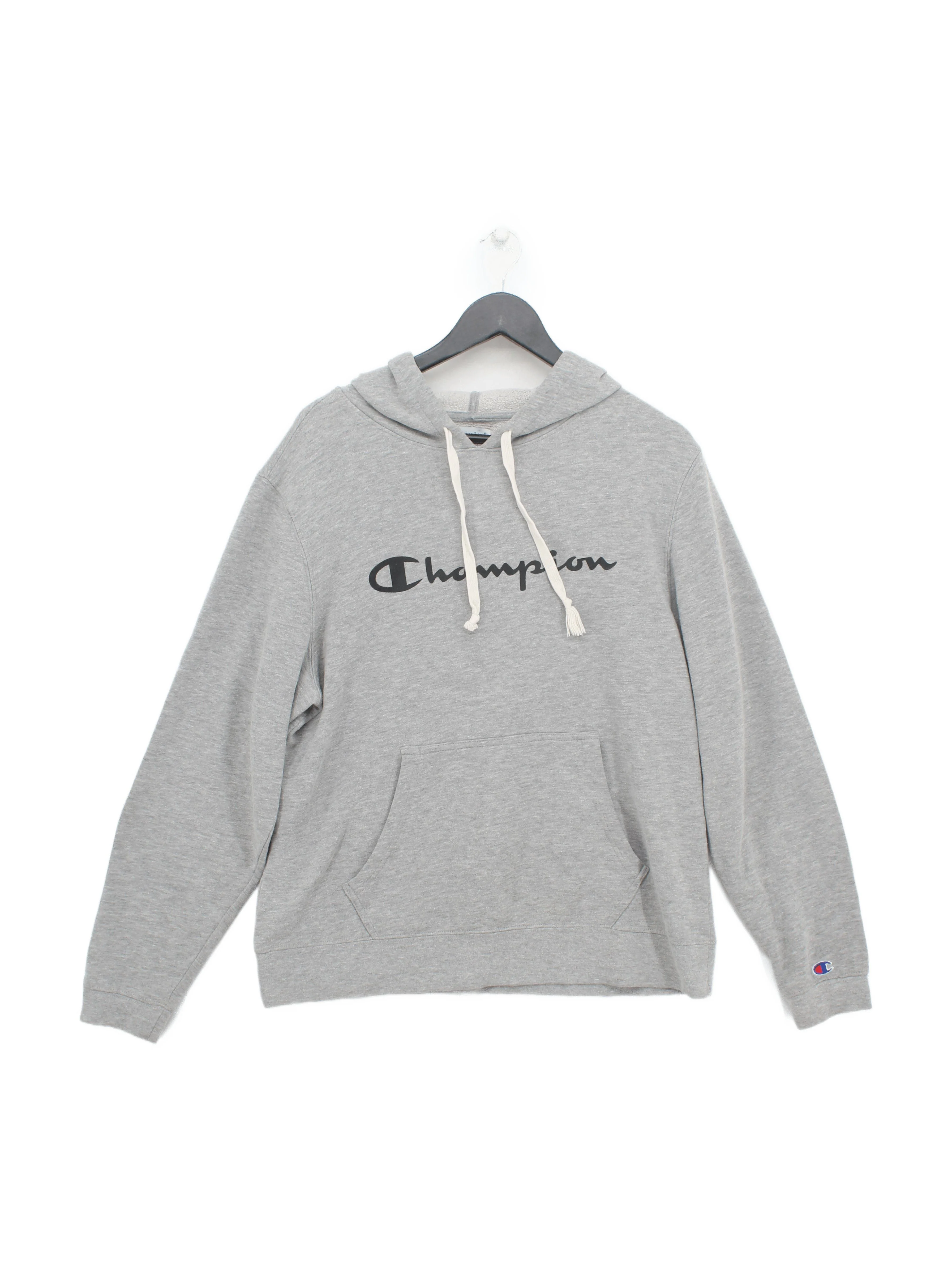 Champion Men's Hoodie L Grey Graphic Cotton with Polyester Pullover