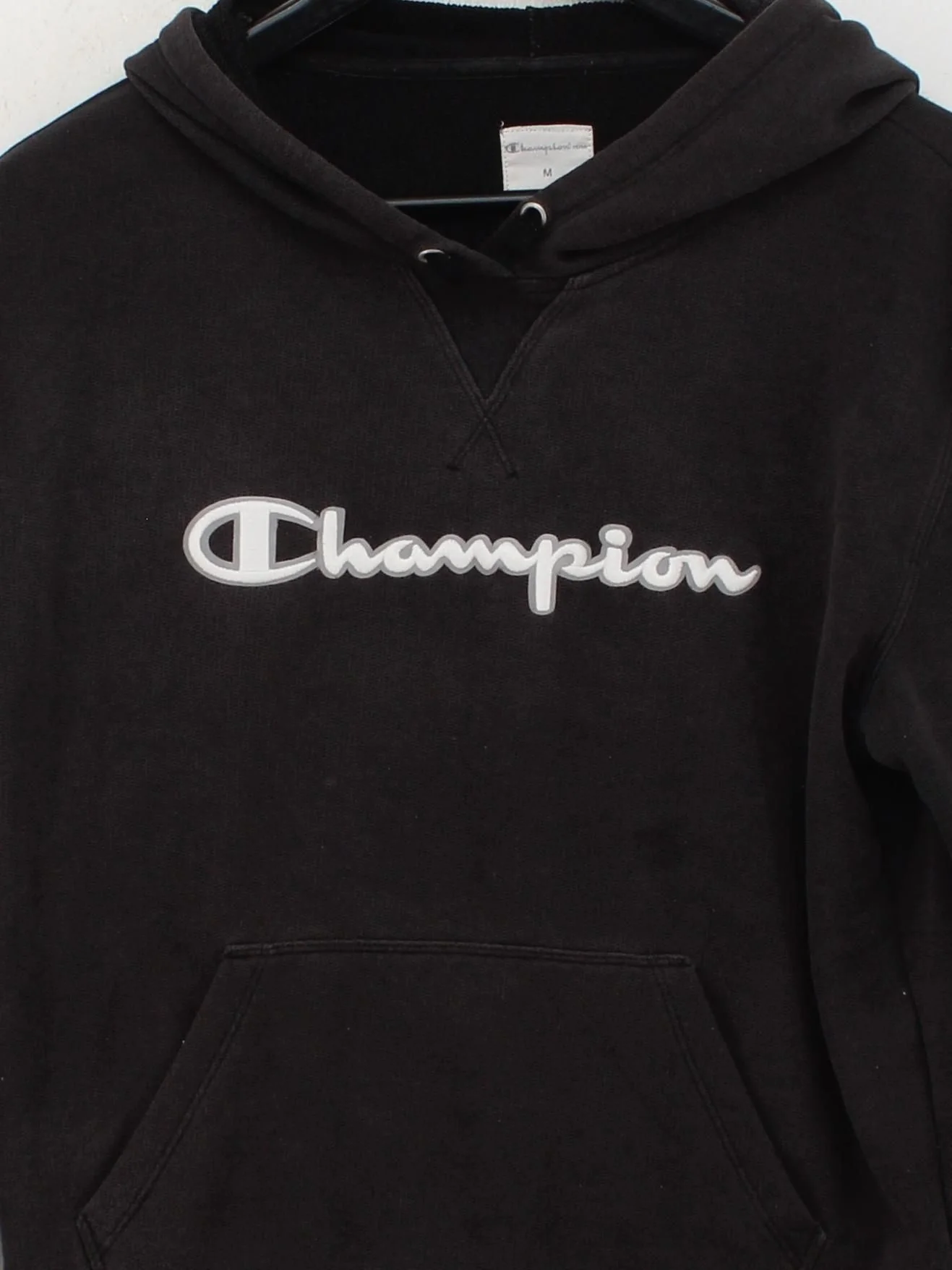 Champion Men's Hoodie M Black Graphic Cotton with Polyester Pullover - Image 3