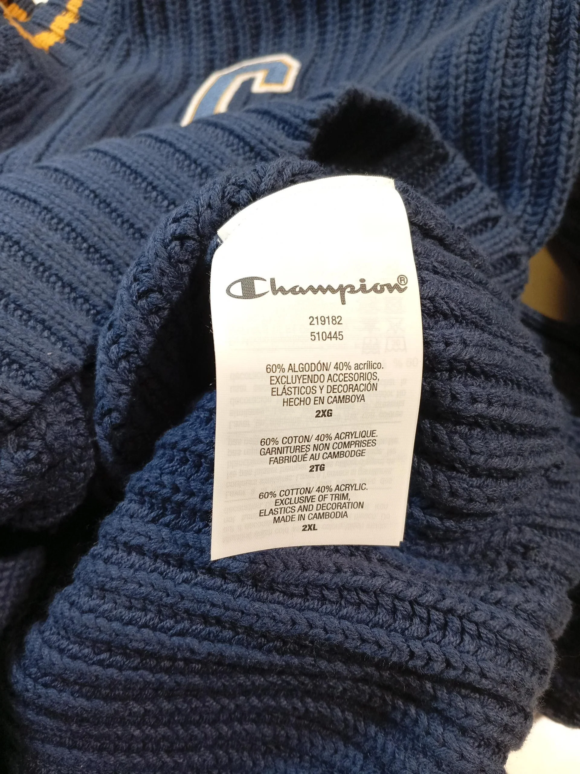 Champion Men's Jumper XXL Blue Cotton with Acrylic Round Neck Pullover - Image 6