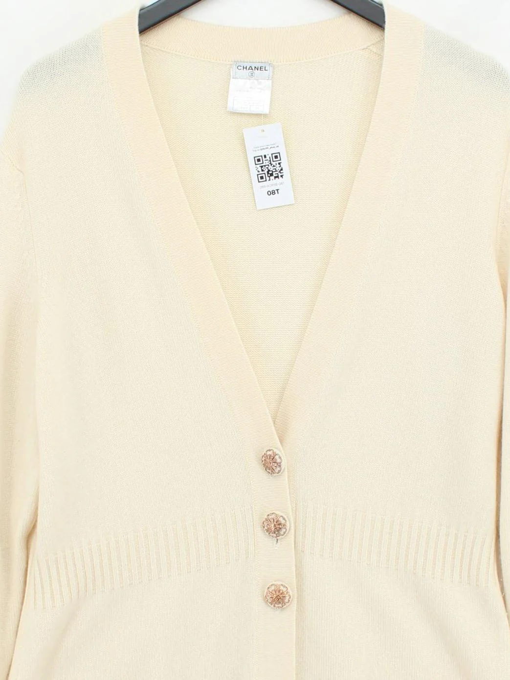 Chanel Women's Cardigan UK 16 Cream 100% Cashmere V-Neck Cardigan - Image 3