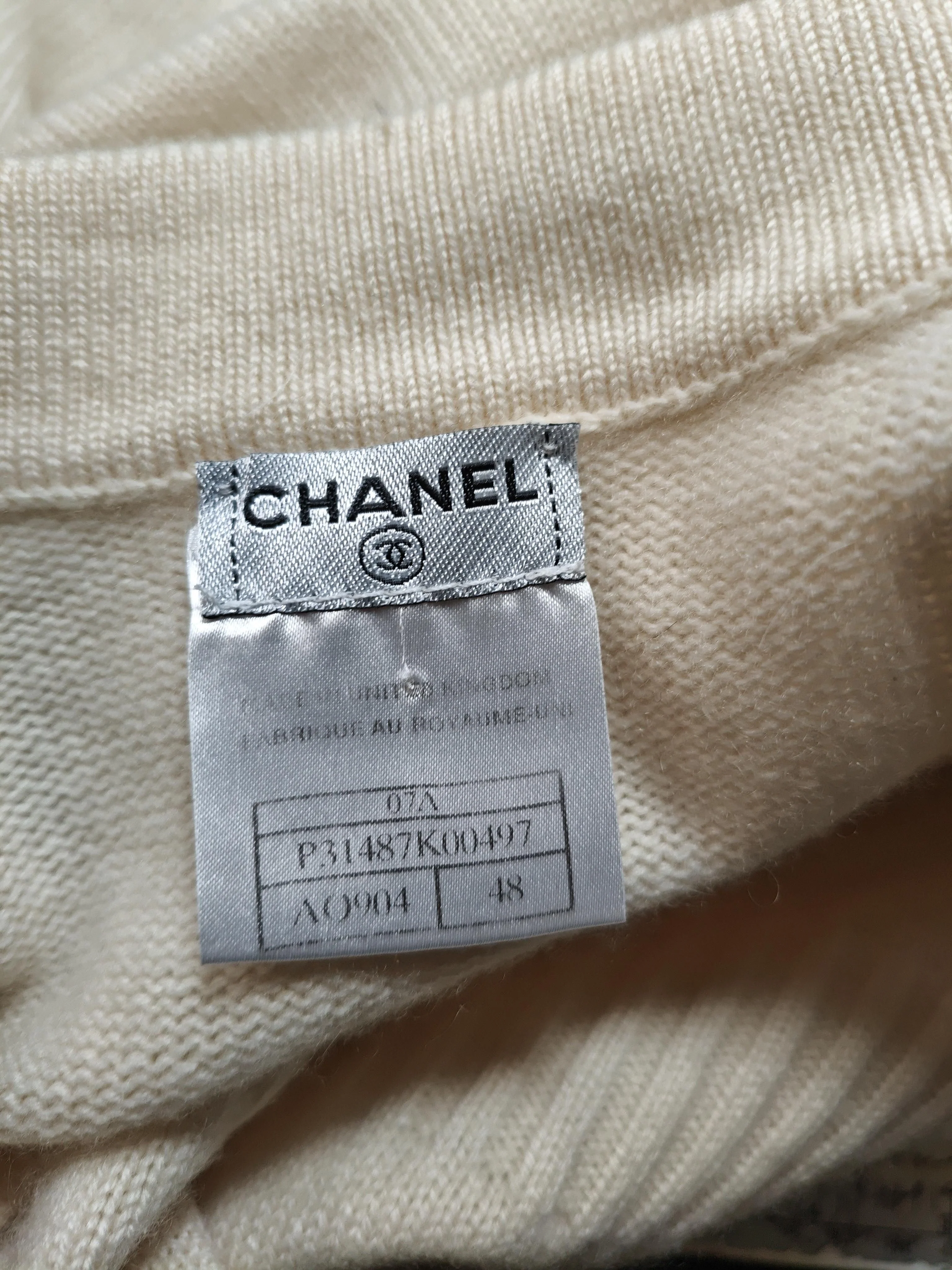 Chanel Women's Cardigan UK 16 Cream 100% Cashmere V-Neck Cardigan - Image 5