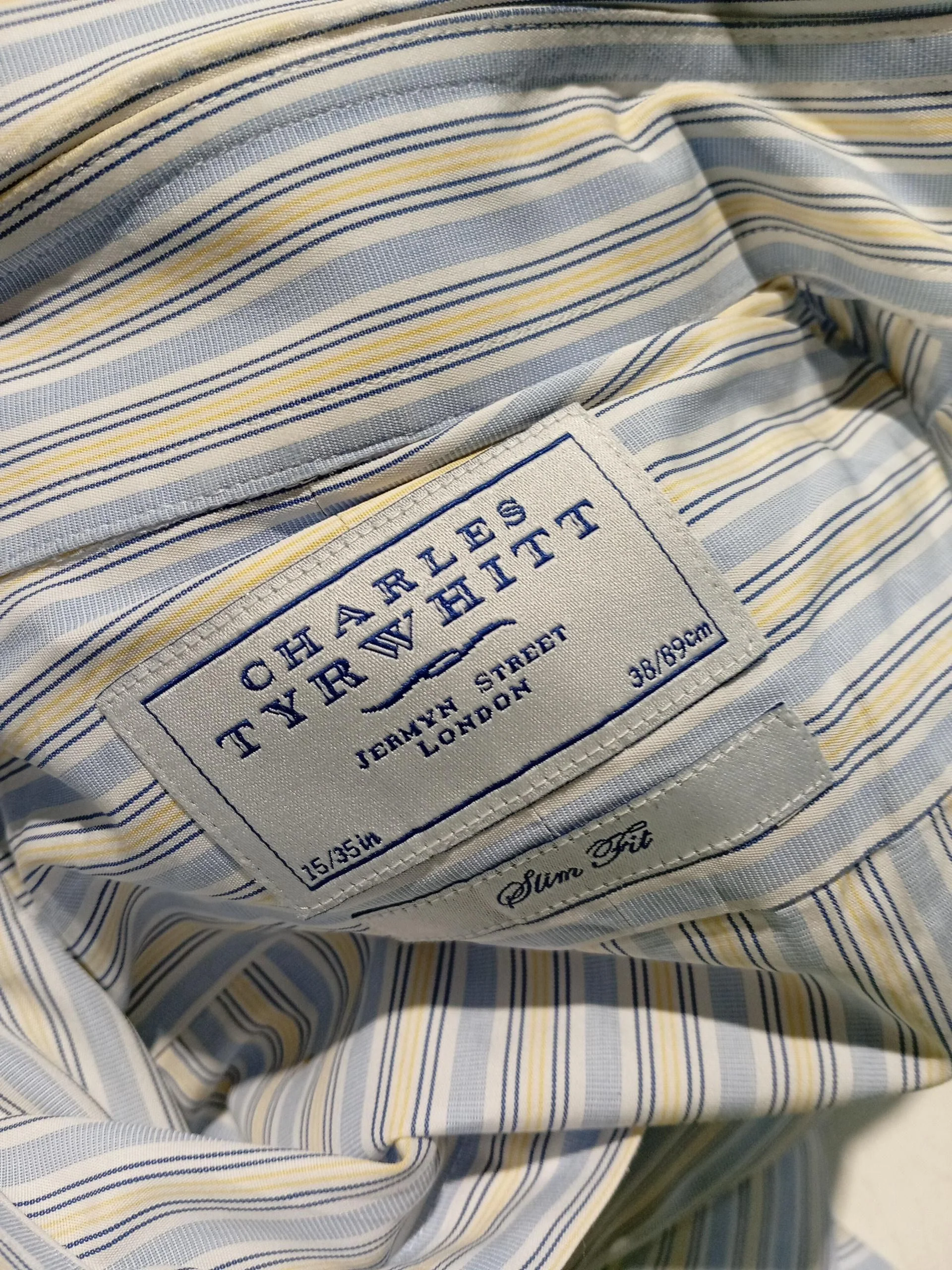 Charles Tyrwhitt Men's Shirt Chest: 38 in Blue Striped 100% Cotton Basic - Image 5