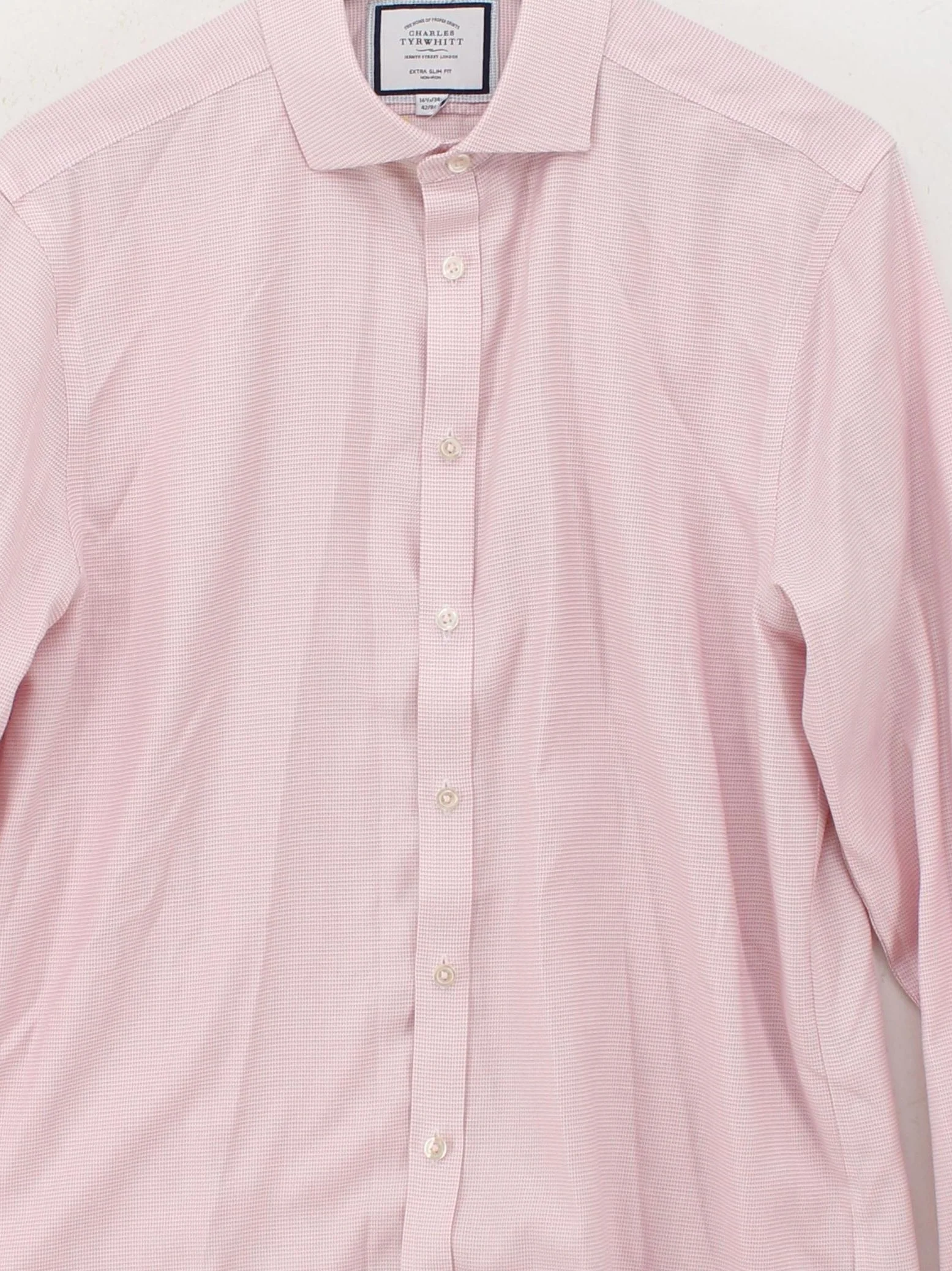 Charles Tyrwhitt Men's Shirt Chest: 42 in Pink Checkered 100% Cotton Basic - Image 3