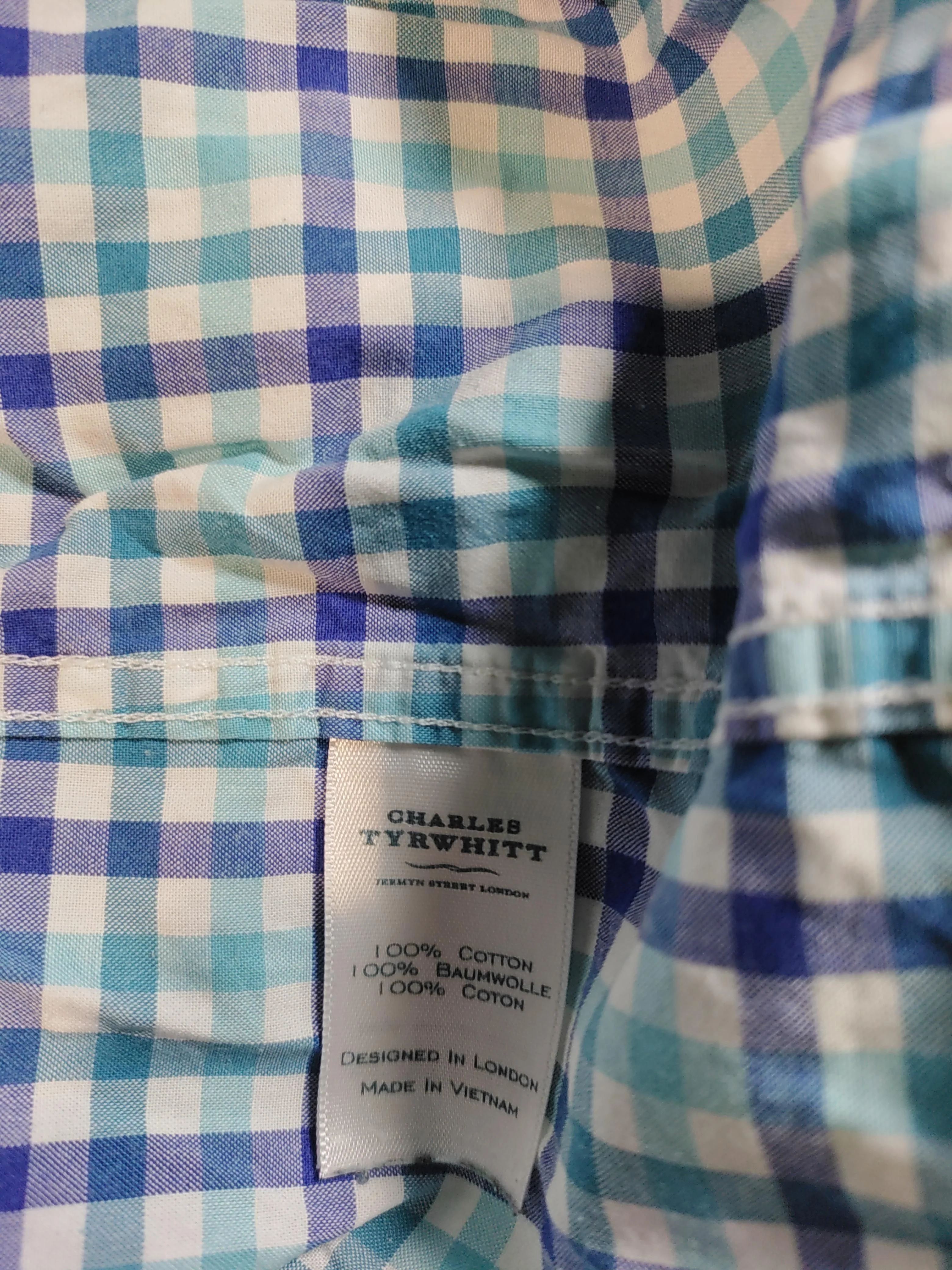 Charles Tyrwhitt Men's Shirt M Blue Checkered 100% Cotton Basic - Image 6