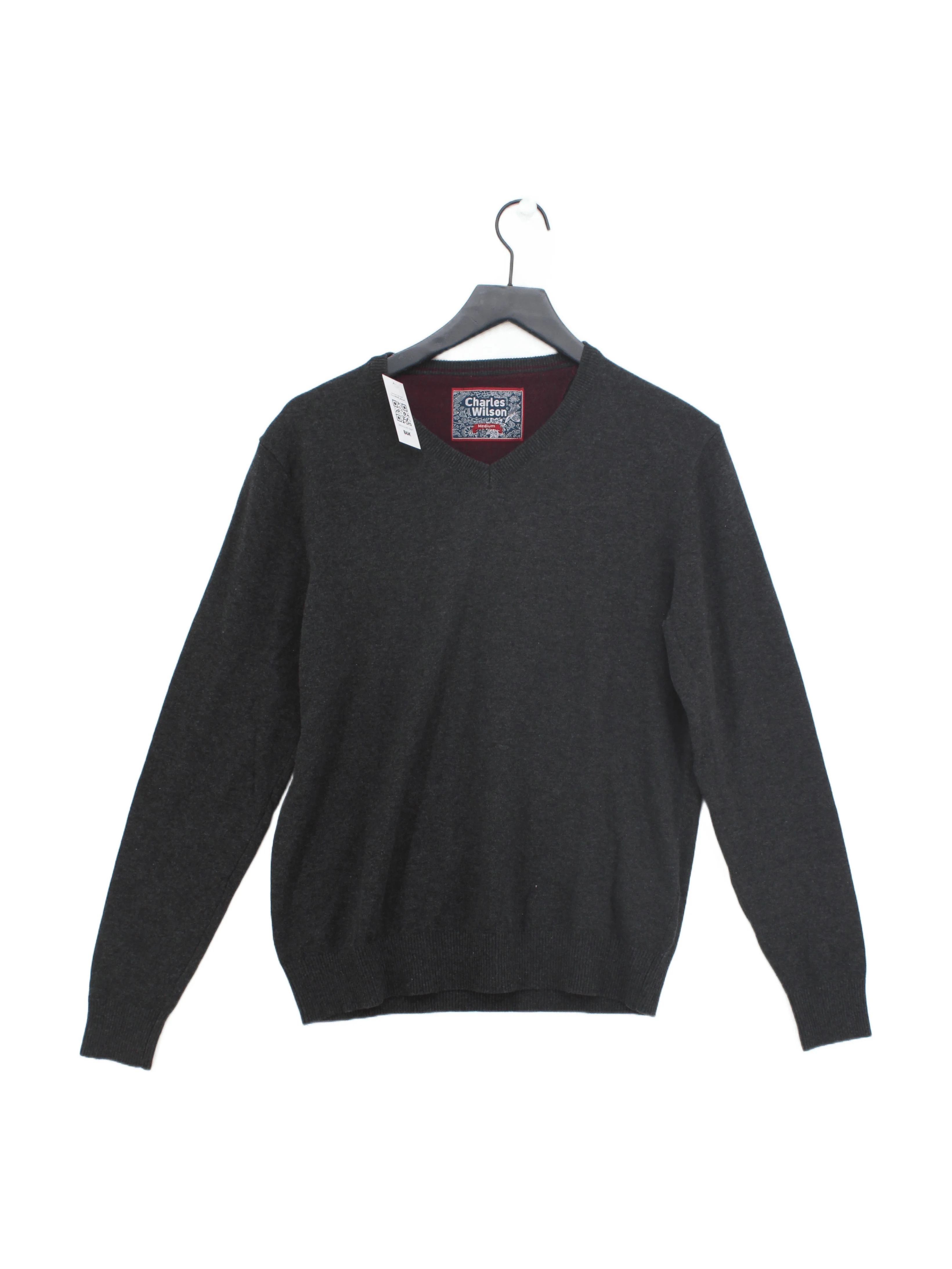 Charles Wilson Men's Jumper M Grey 100% Cotton V-Neck Pullover
